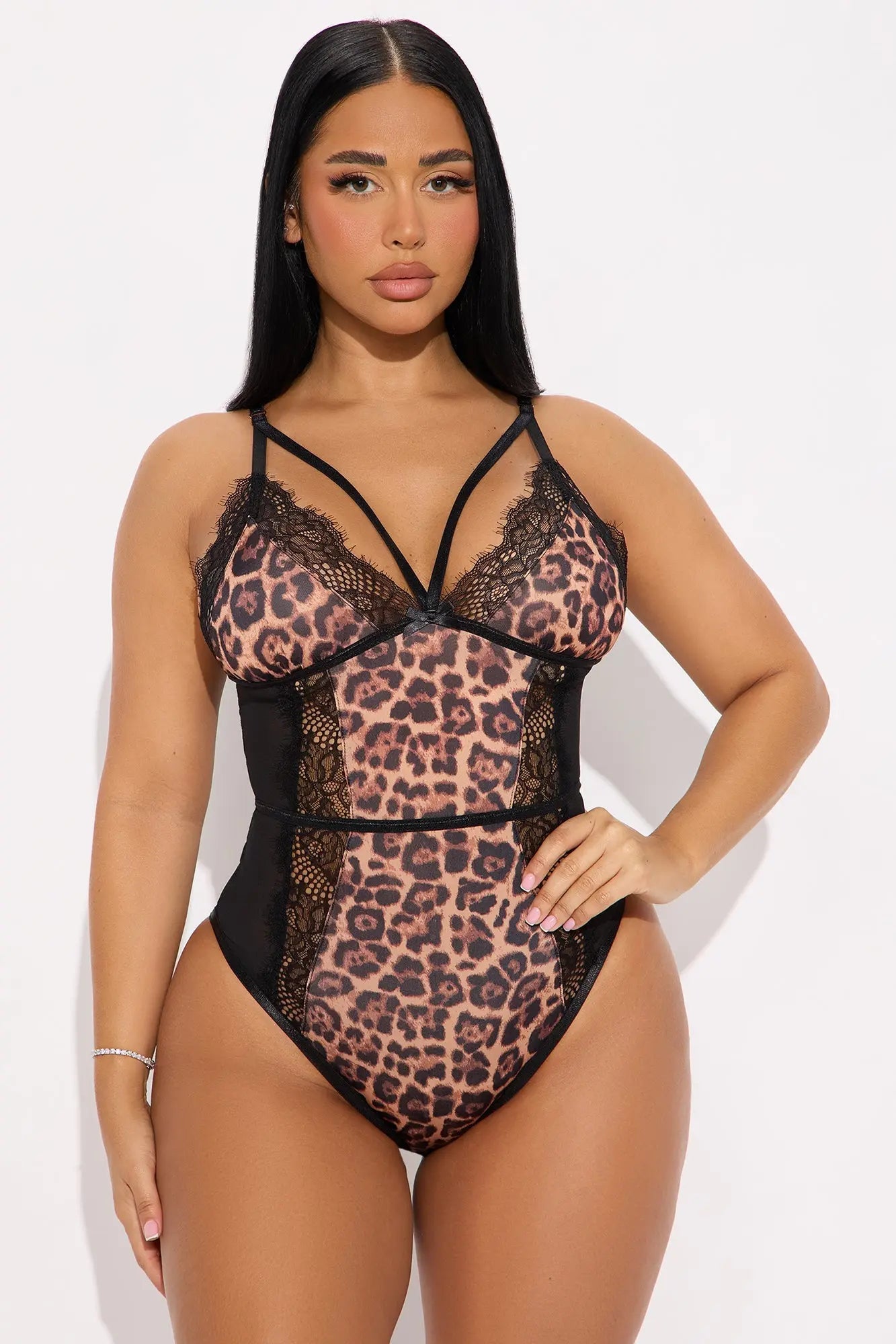 Catty Behavior Mesh Lace Teddy - Black