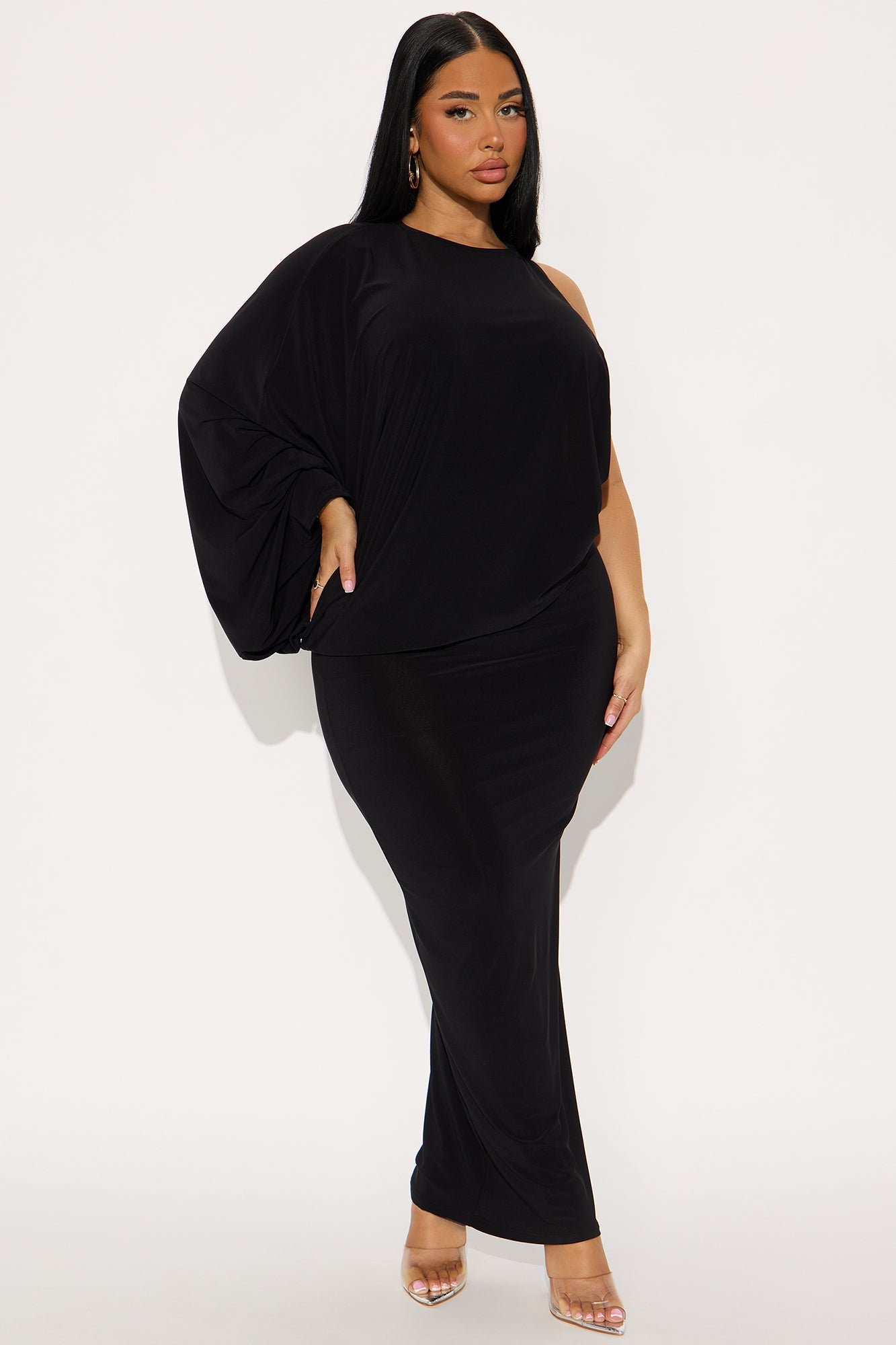 Here For The Drama Draped Maxi Skirt Set - Black