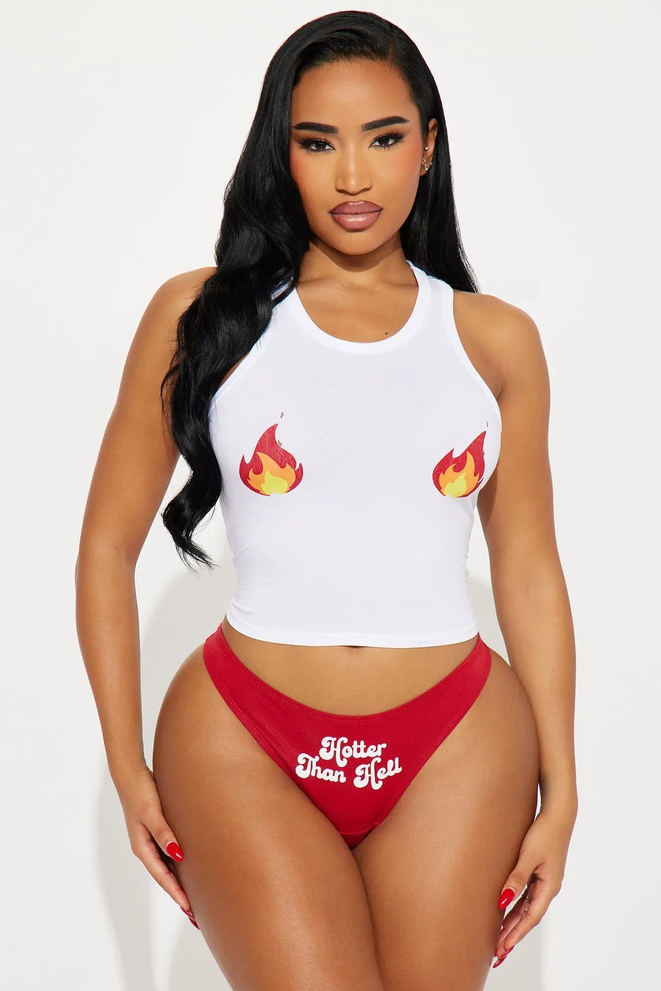Famous In Hell Fire Cotton Tank And Panty 2 Piece Set - White