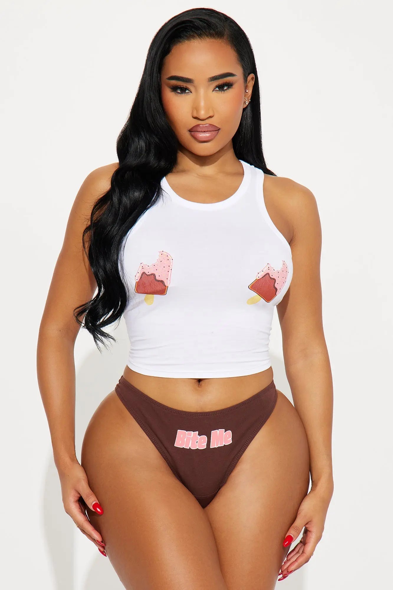 Just One Bite Cotton Tank And Panty 2 Piece Set - Brown