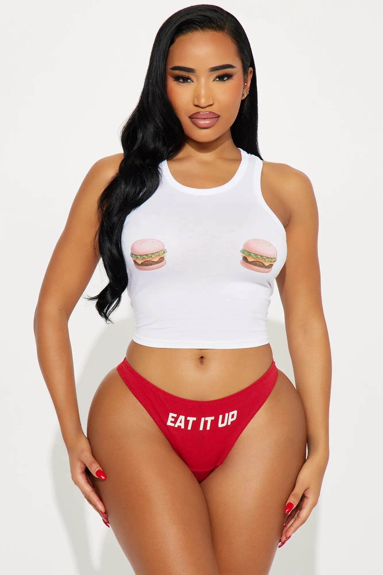 Medium Rare Cotton Tank and Panty 2 Piece Set - Red