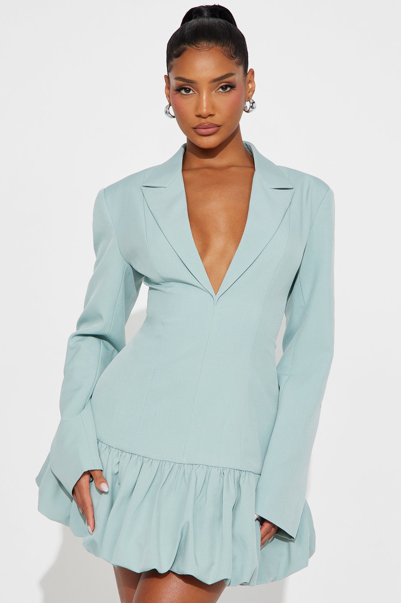 Dahlia Bubble Hem Blazer Mini Dress - Sage