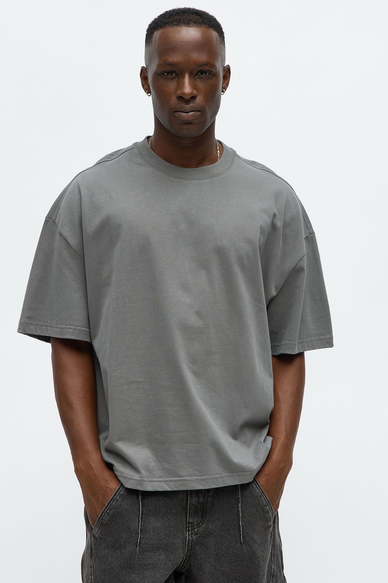Premium Boxy Cropped Soft Cotton Tee - Dark Grey