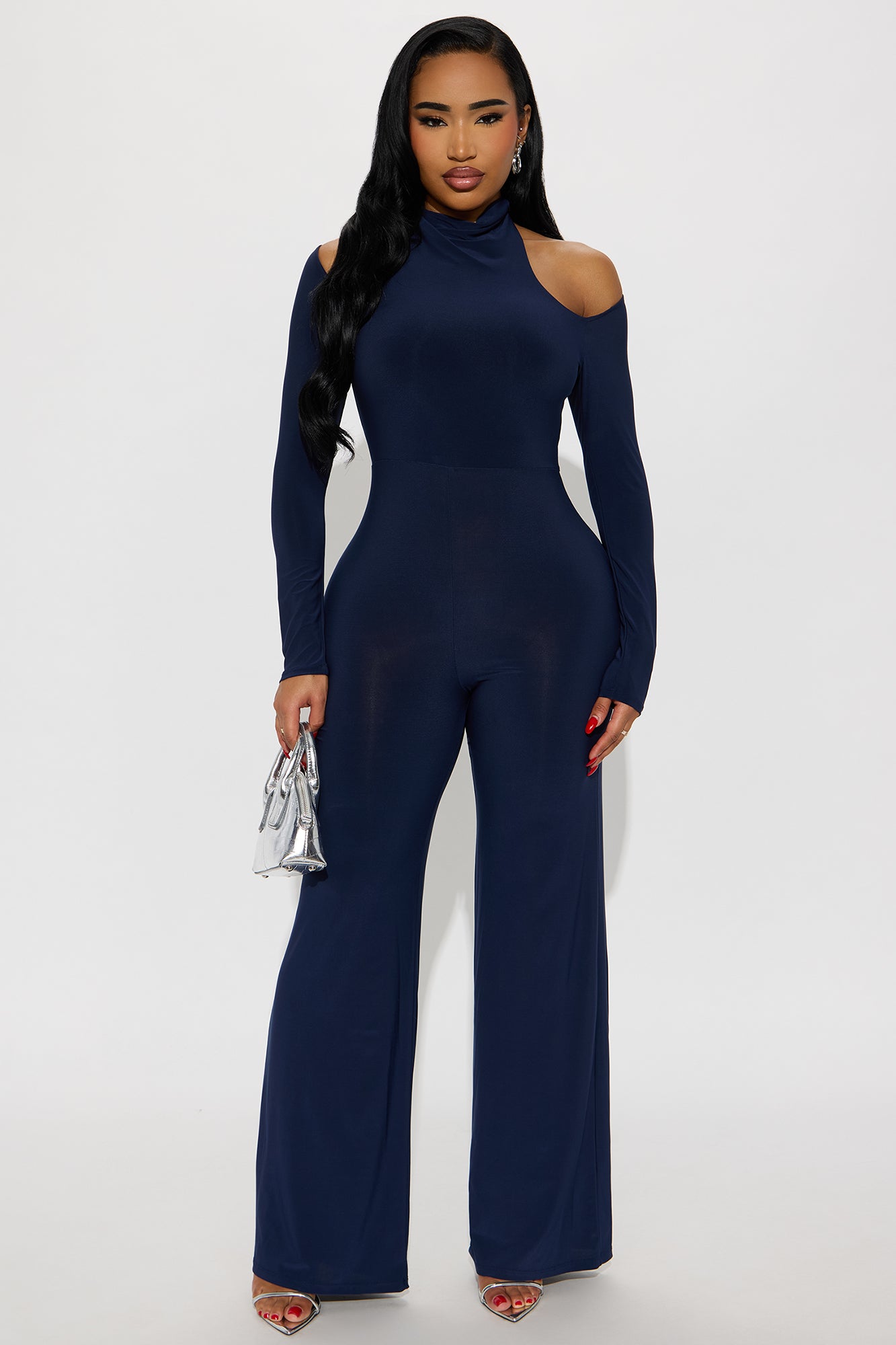 Sandra High Neck Wide Leg Jumpsuit - Navy