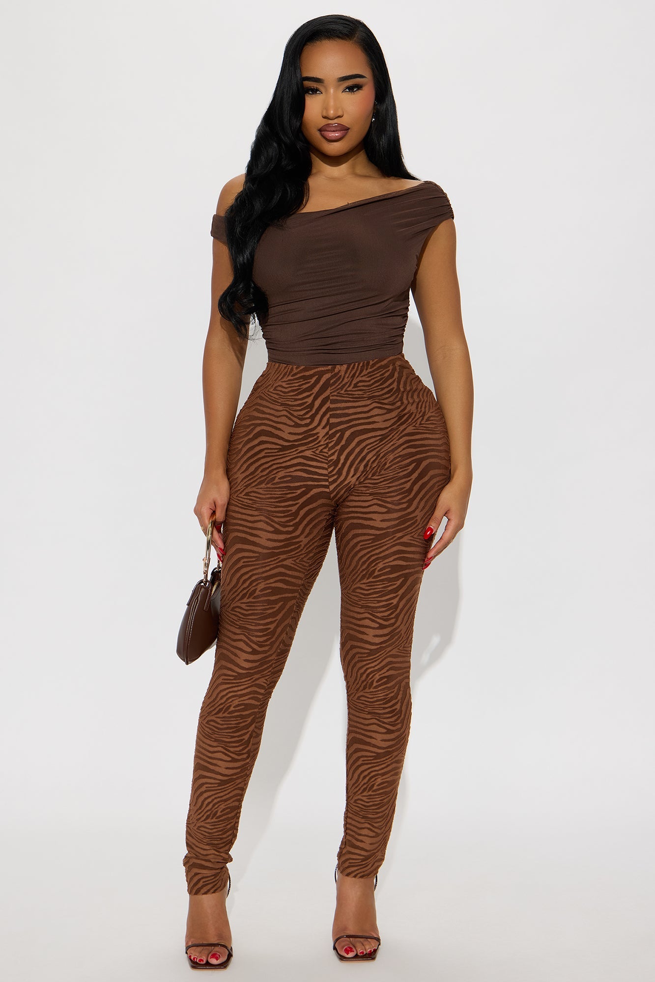 Eden Flocked Mesh Zebra Legging - Brown