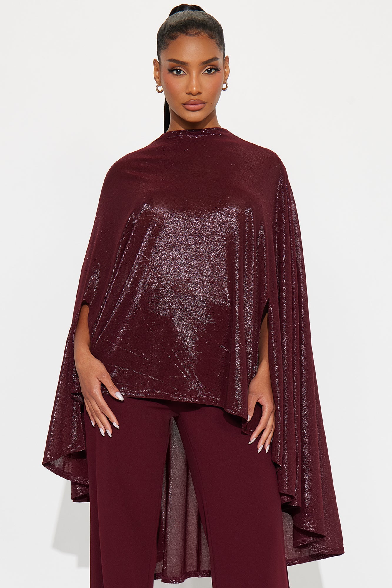 Parisa Draped Asymmetrical Top - Burgundy