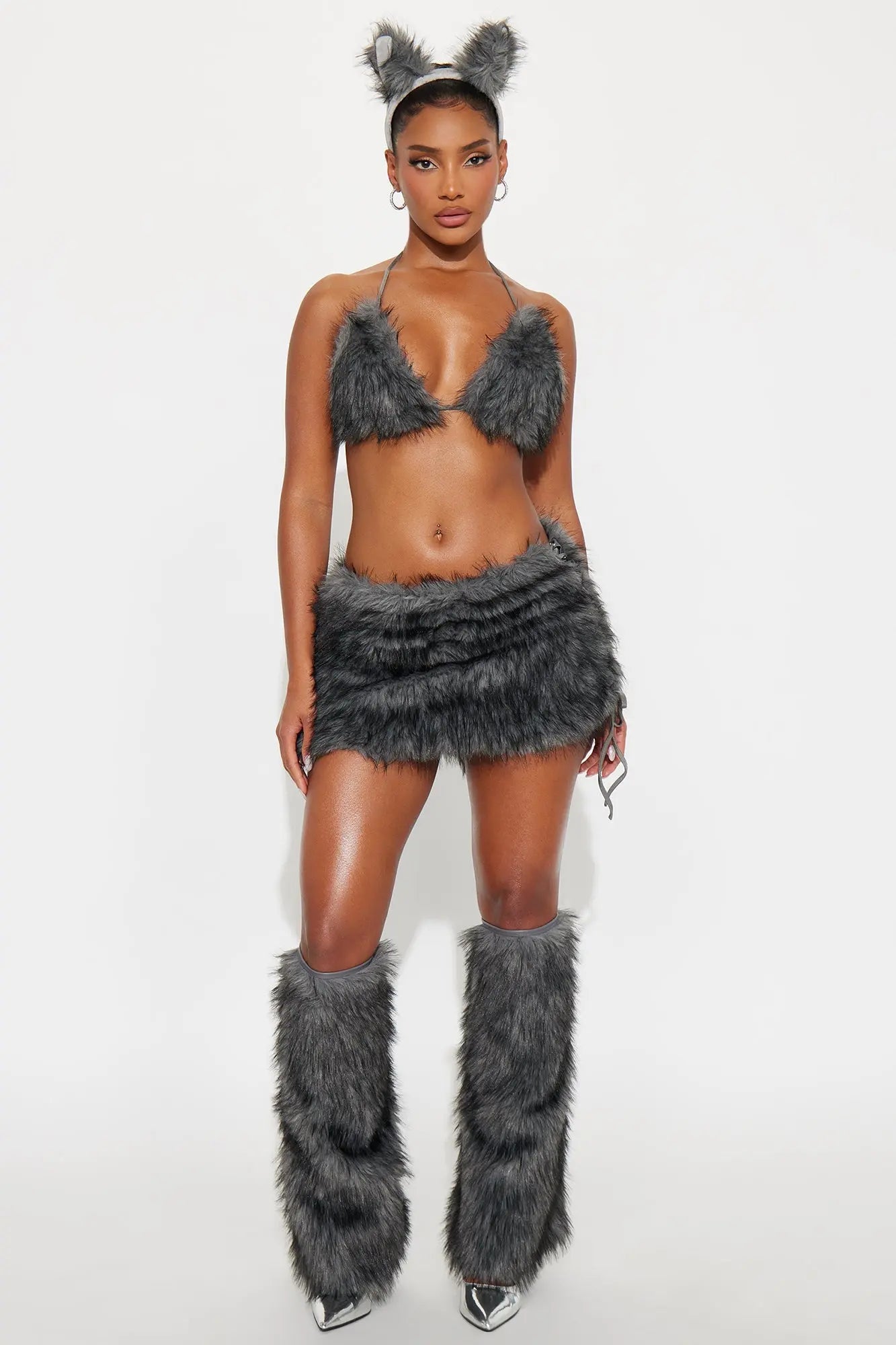 Howling Hottie Wolf 5 Piece Costume Set - Grey