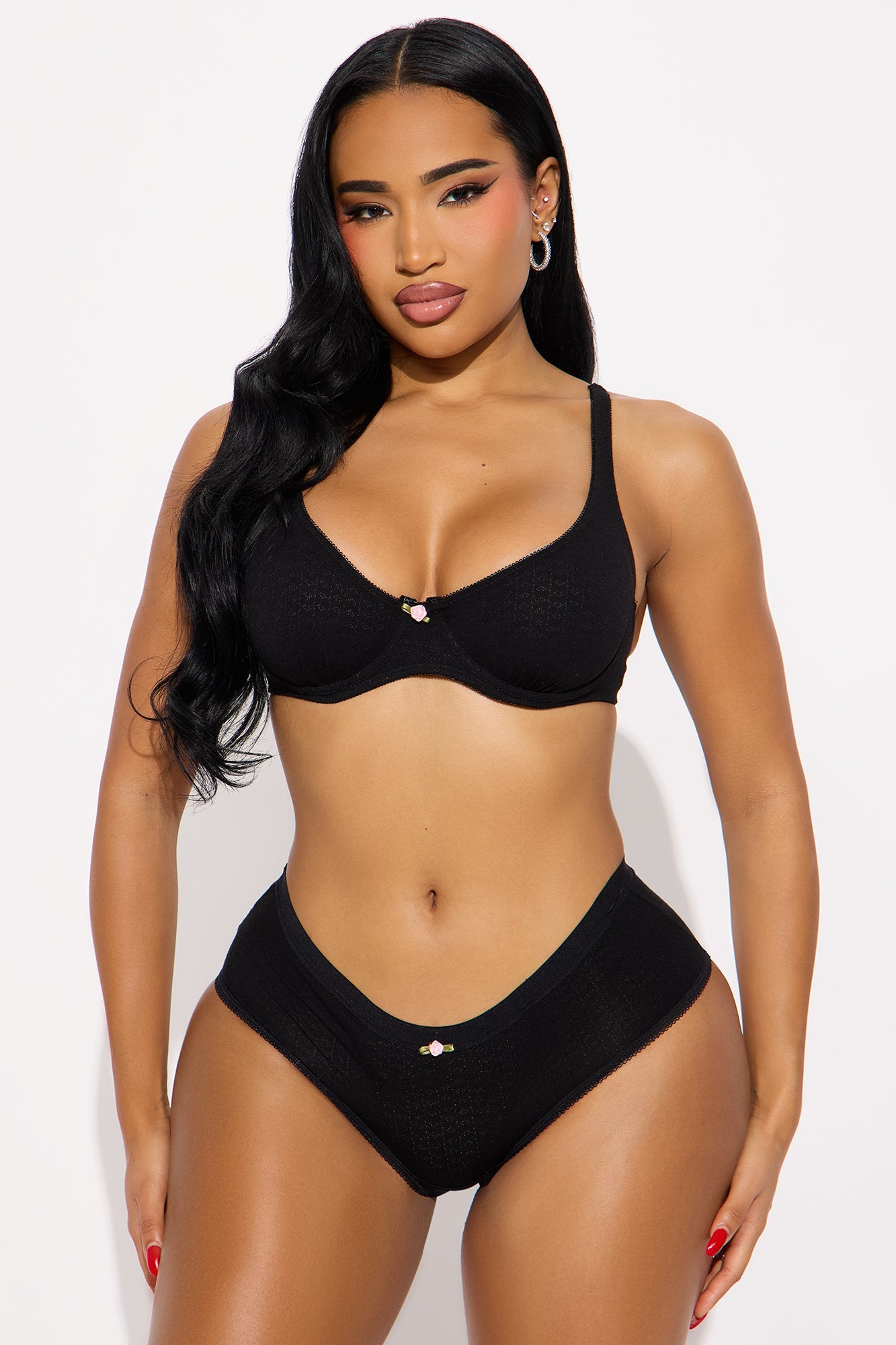 Sweetest Touch Pointelle 2 Piece Bra And Boyshort Panty Set - Black