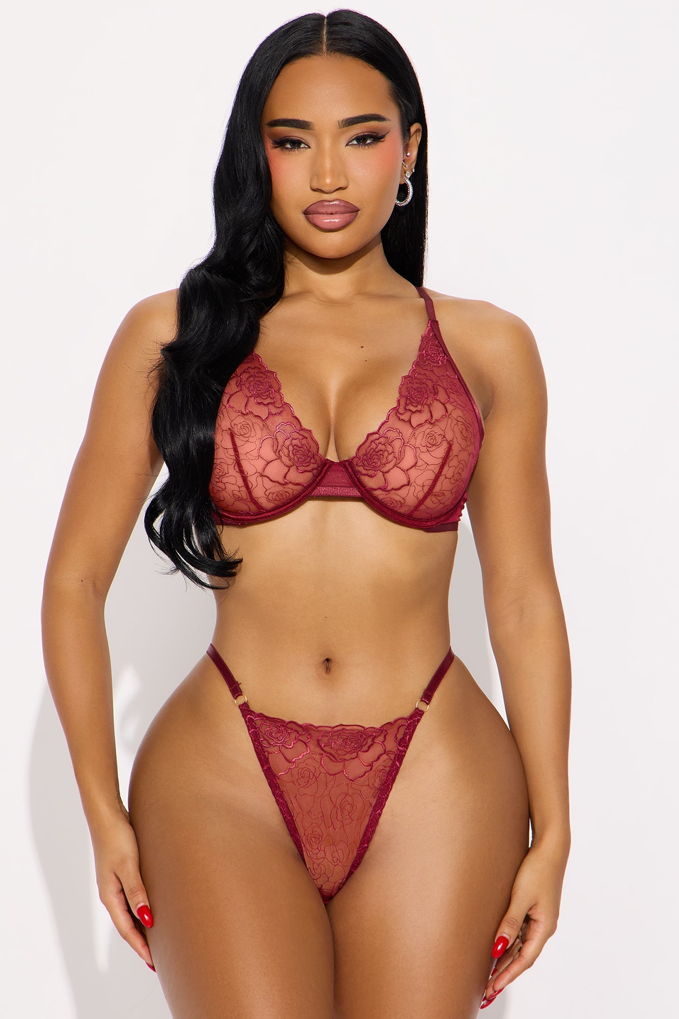 Not So Delicate Lace Bra Panty 2 Piece Set - Wine