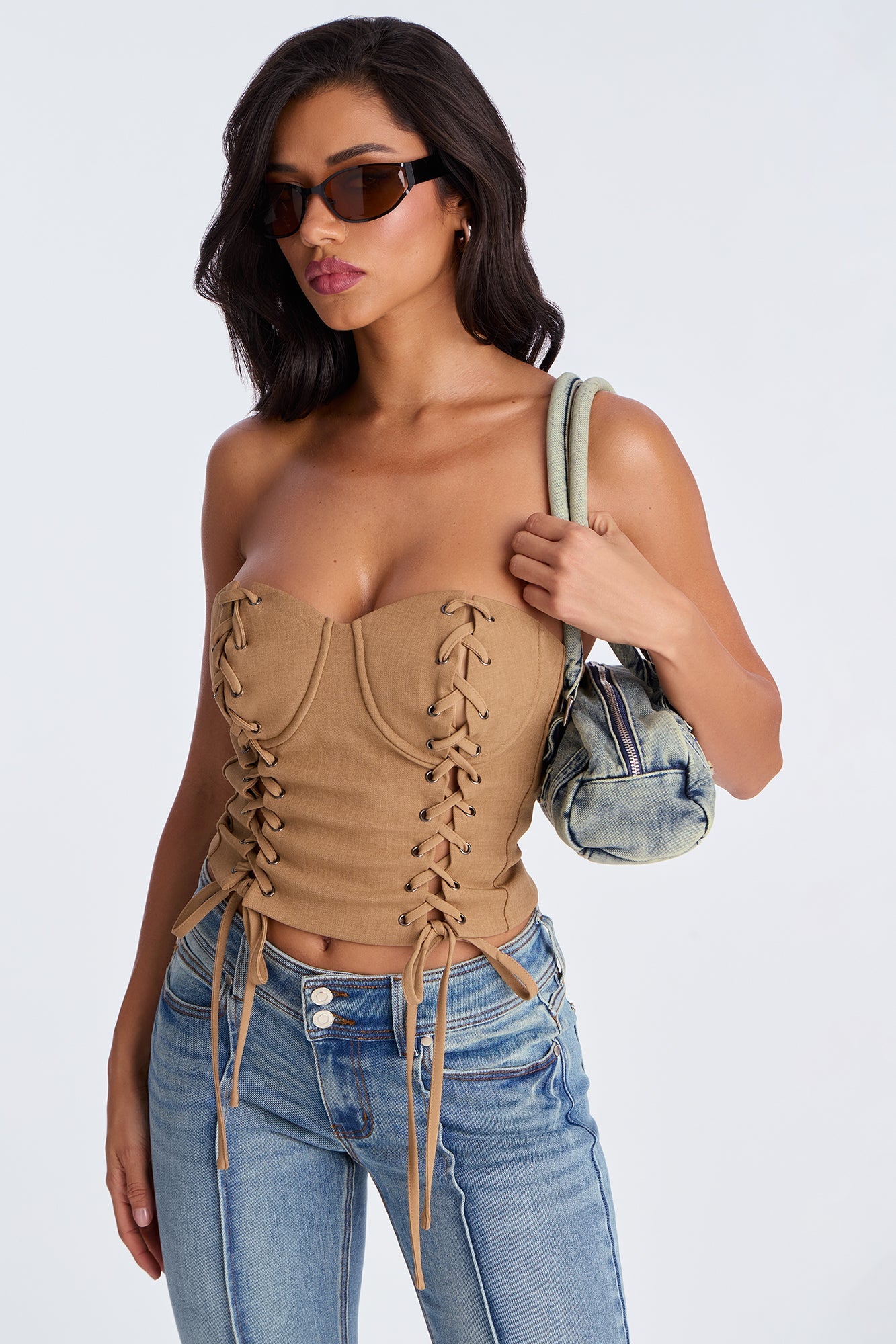Sunset Boulevard Lace Up Corset - Taupe