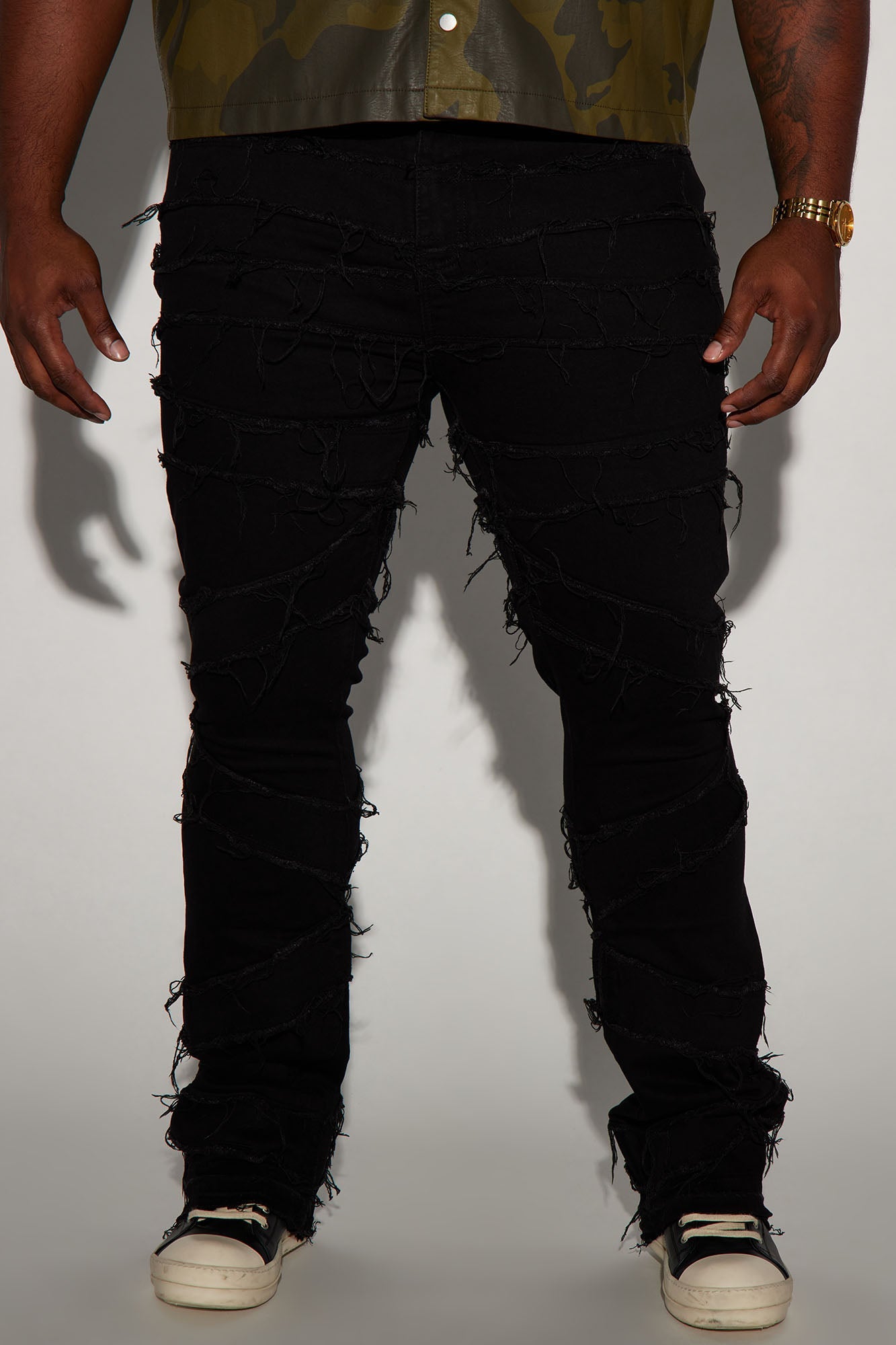 In All Ways Fray Stacked Skinny Flare Jeans - Black
