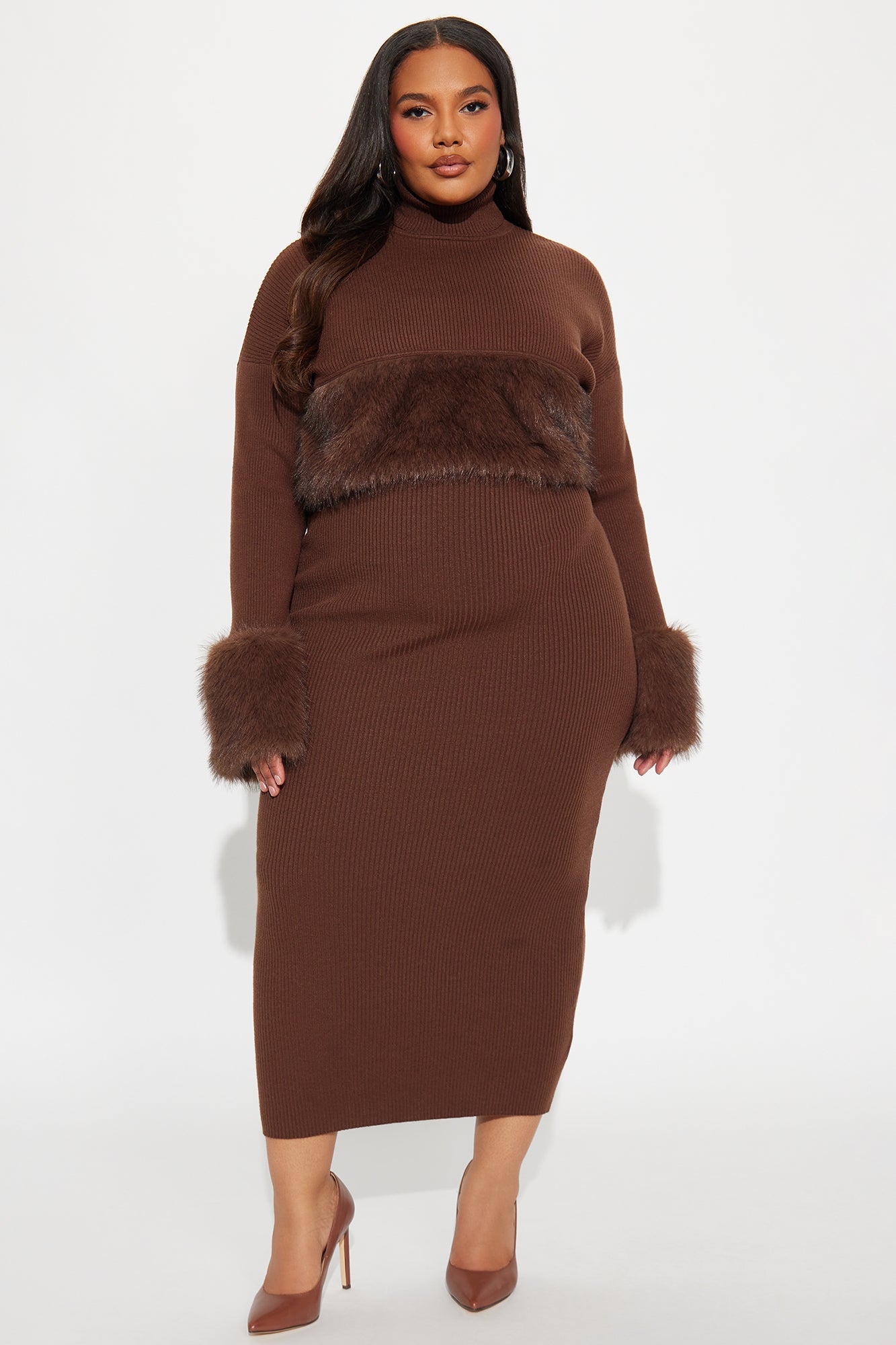 On The Town Maxi Dress Set - Brown