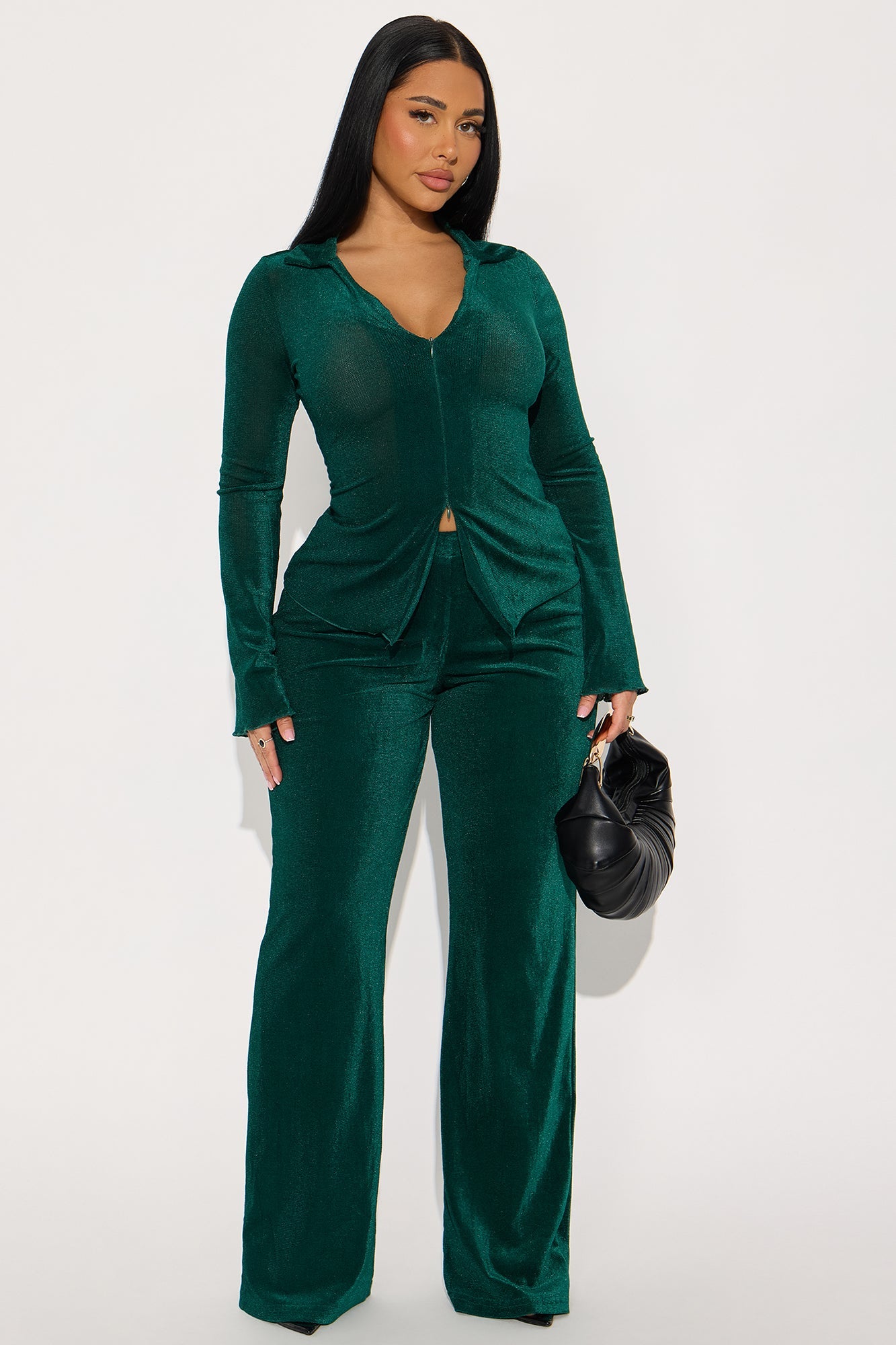 Gabriella Velvet Mesh Pant Set - Hunter