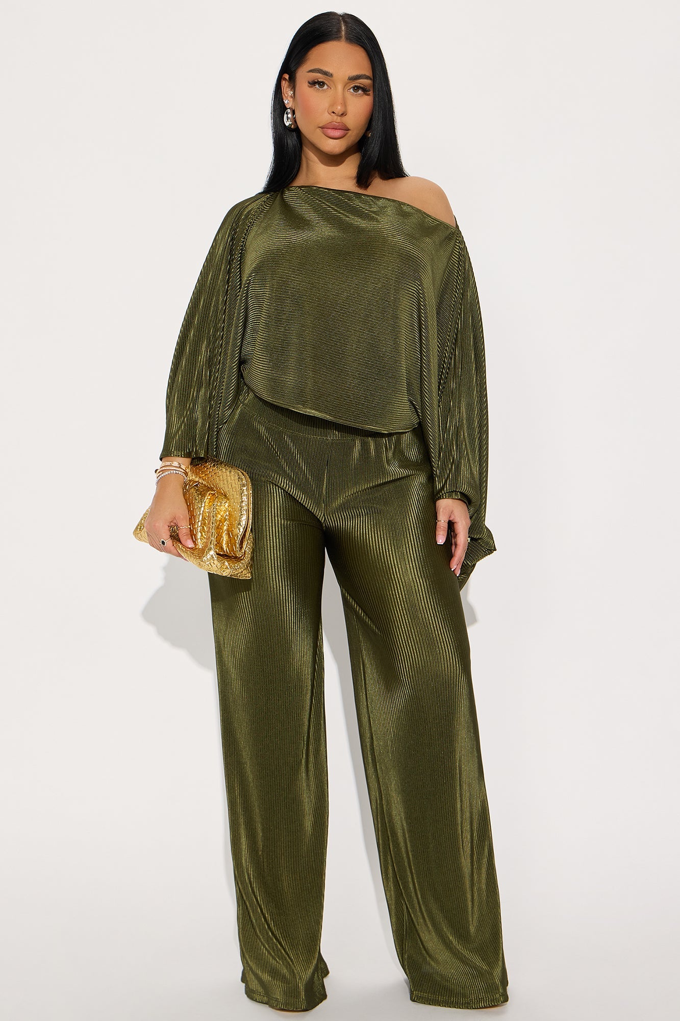 Cindy Off Shoulder Pant Set - Olive