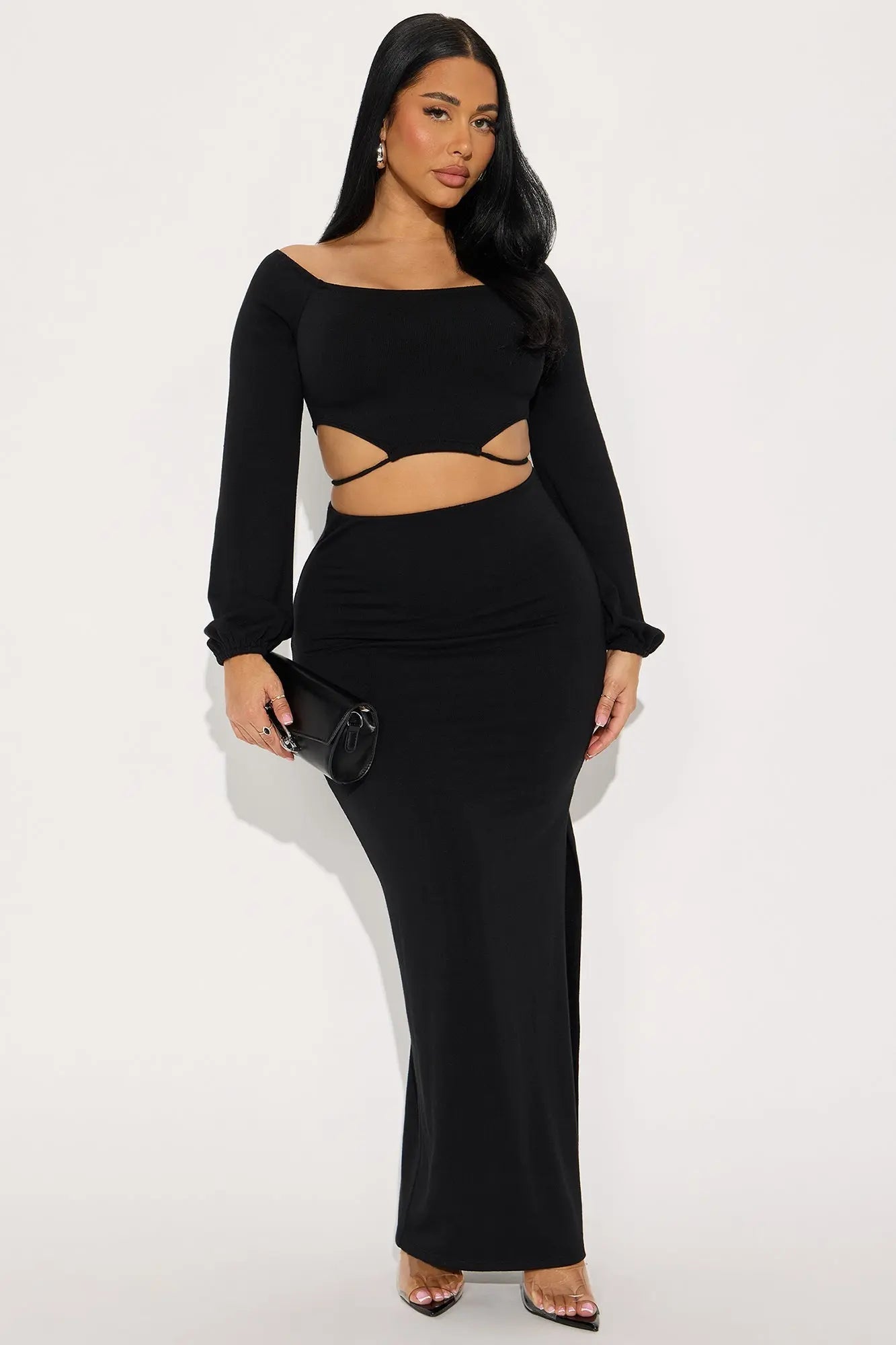 Talia Knit Maxi Skirt Set - Black