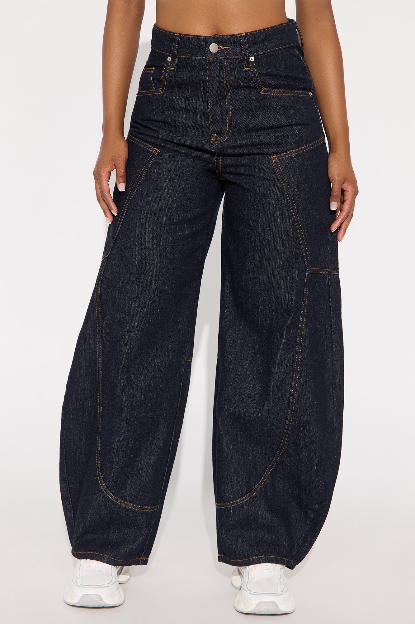 Scene Girl Barrel Leg Jeans - Dark Denim
