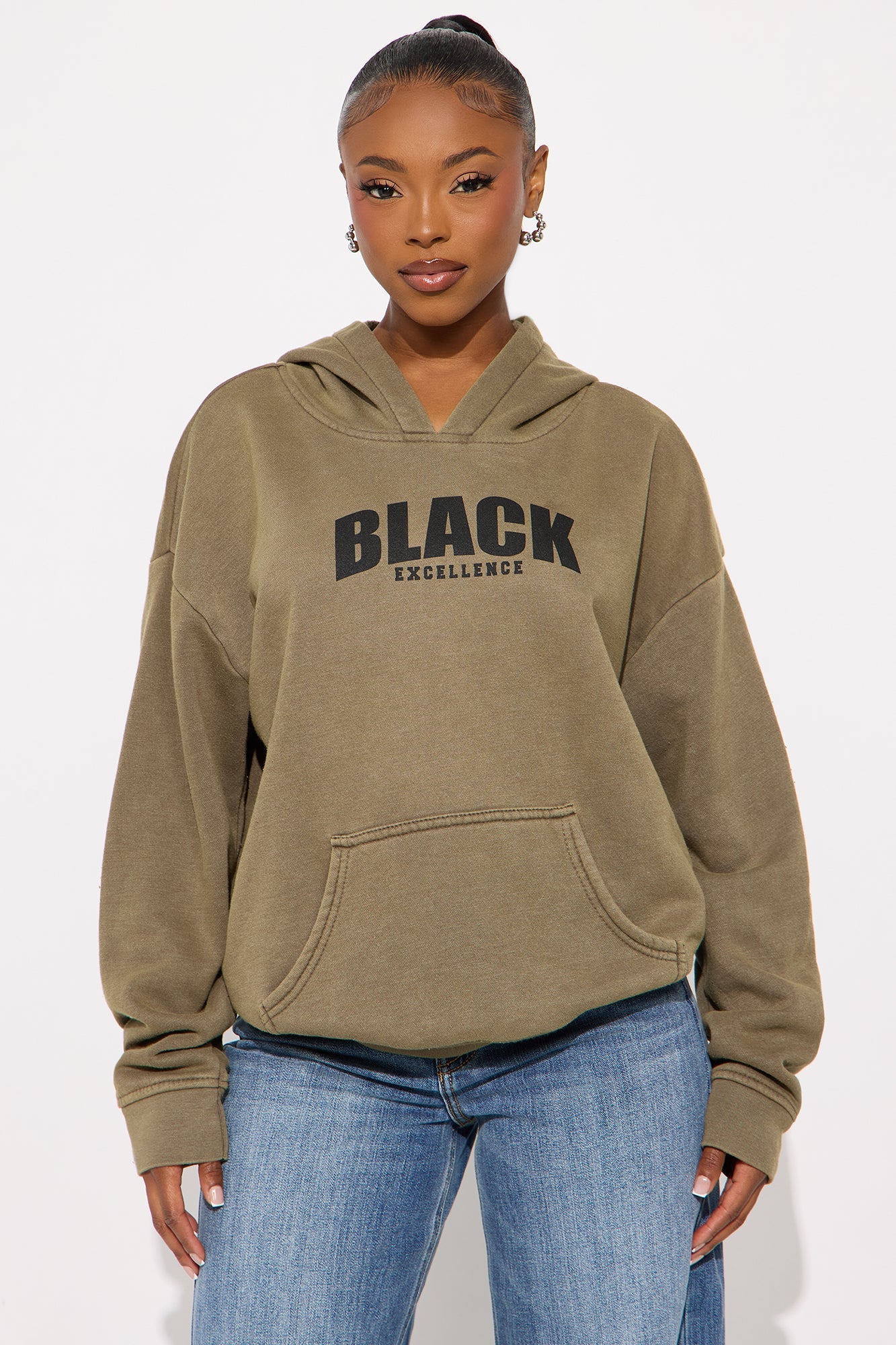 Black Excellence Washed Fleece Hoodie - Olive