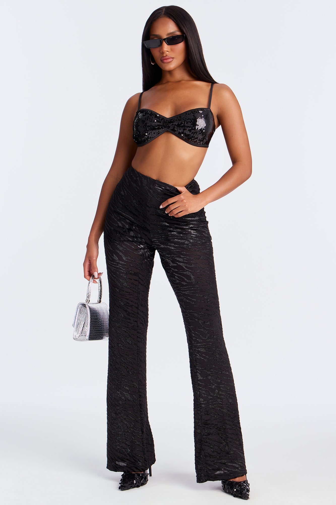 Aryanna Mesh Flocked Straight Leg Zebra Pant 33 - Black