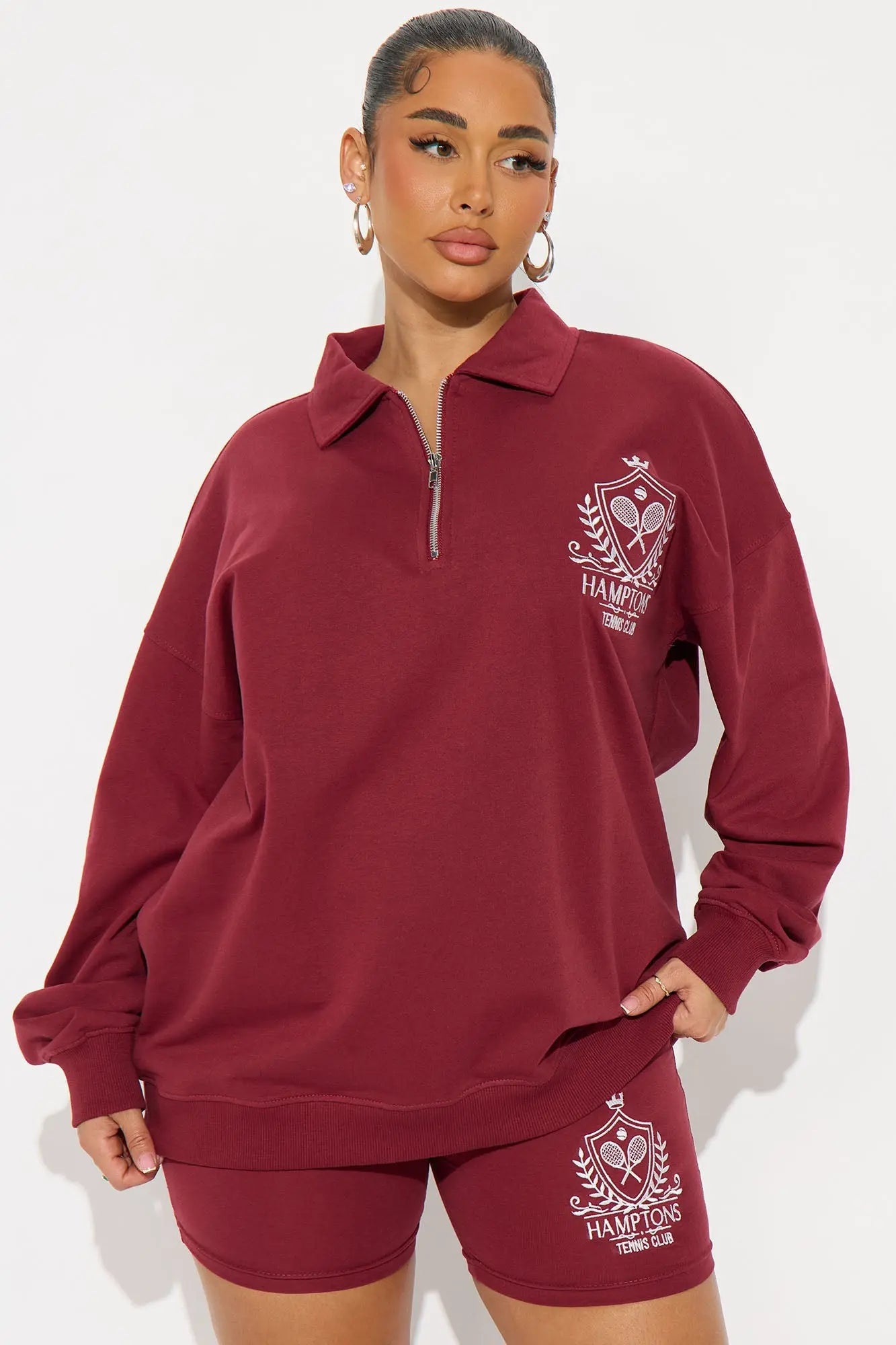 Main Street Mood Biker Shorts Set - Burgundy