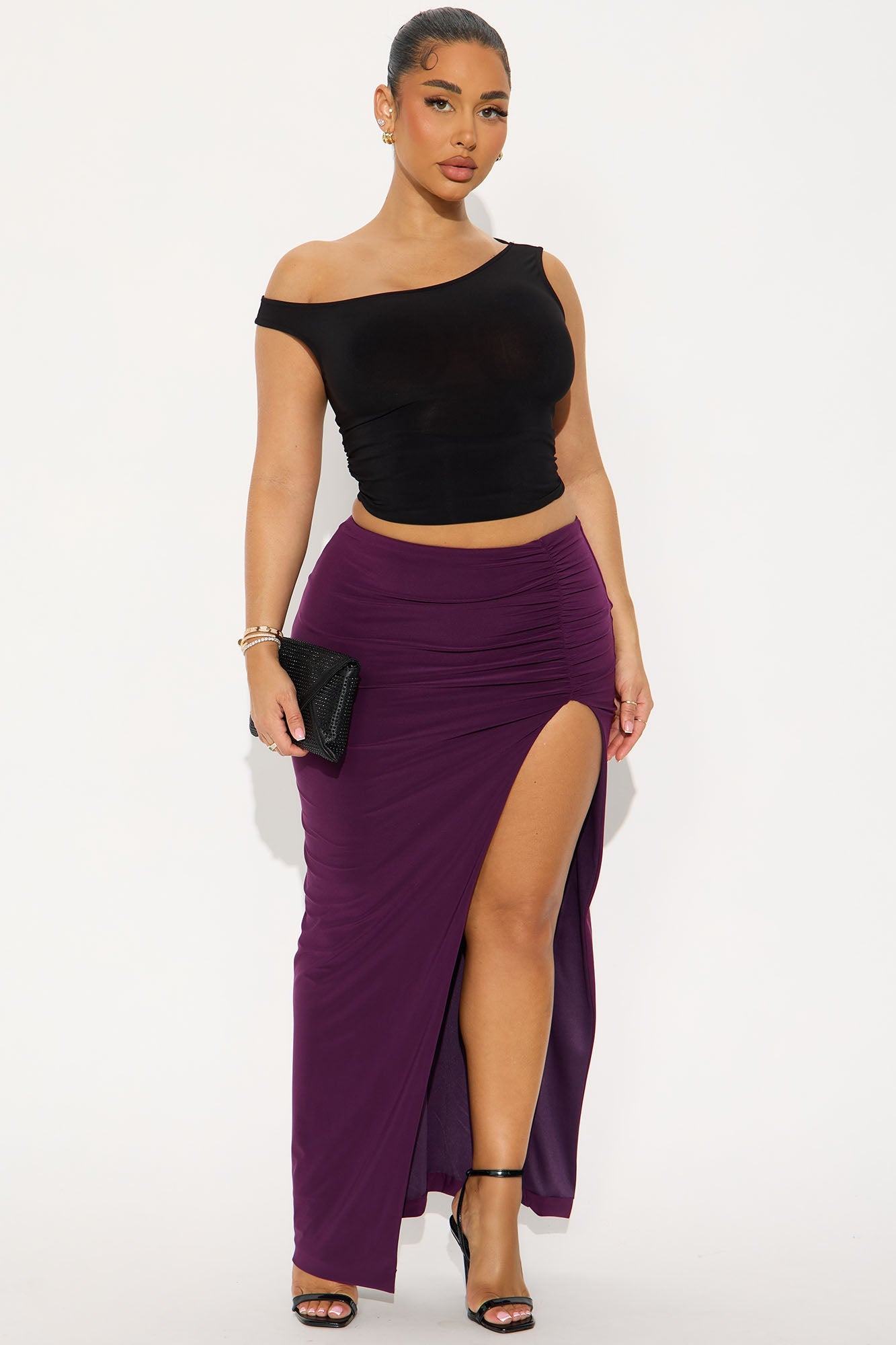 Hard To Handle High Slit Maxi Skirt - Plum