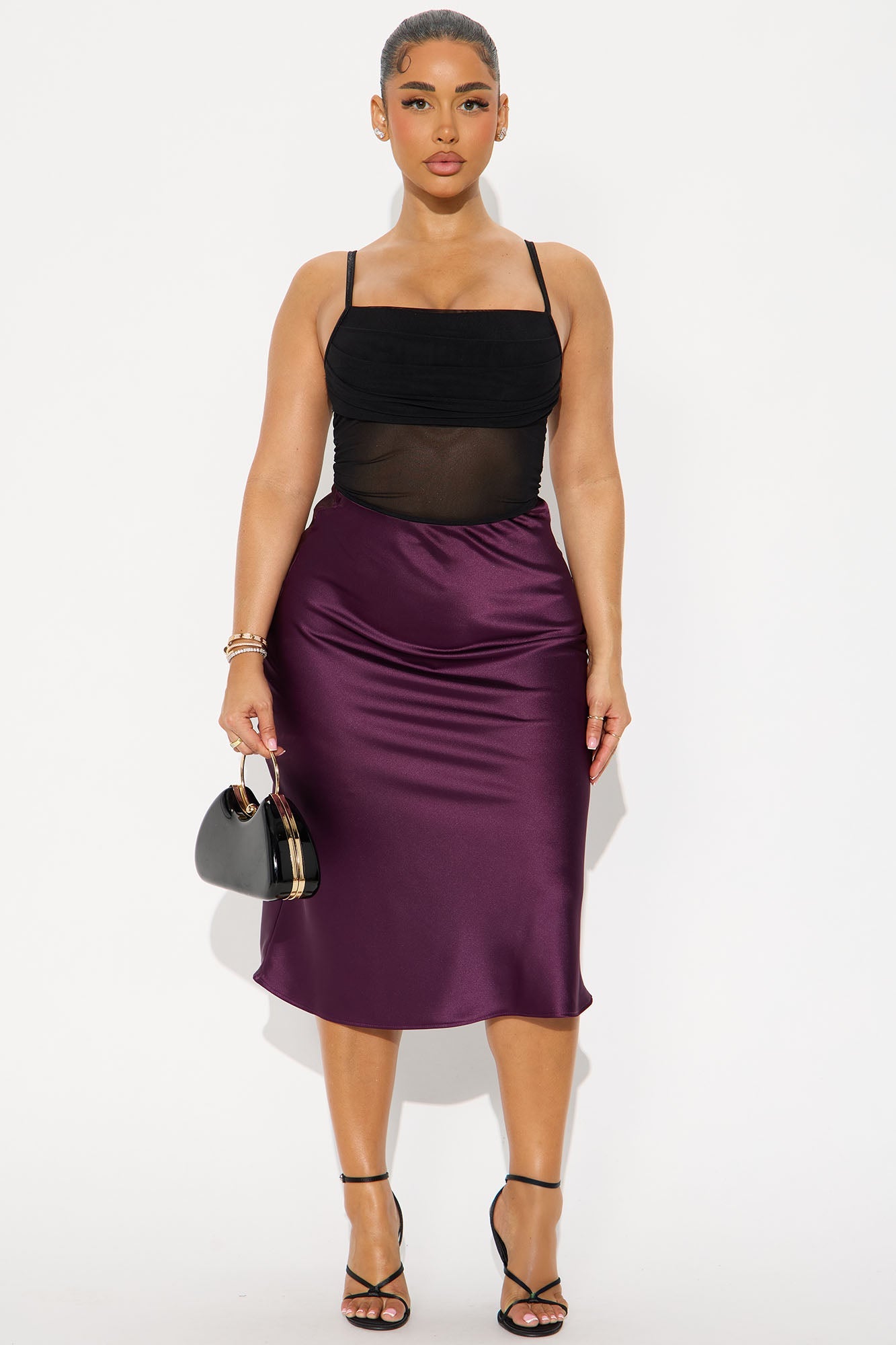 Girls Need Love Satin Midi Skirt - Plum