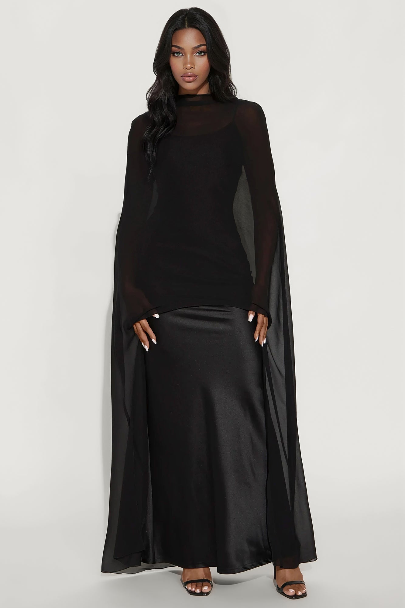 Silk Secrets Draped Satin Maxi Dress - Black