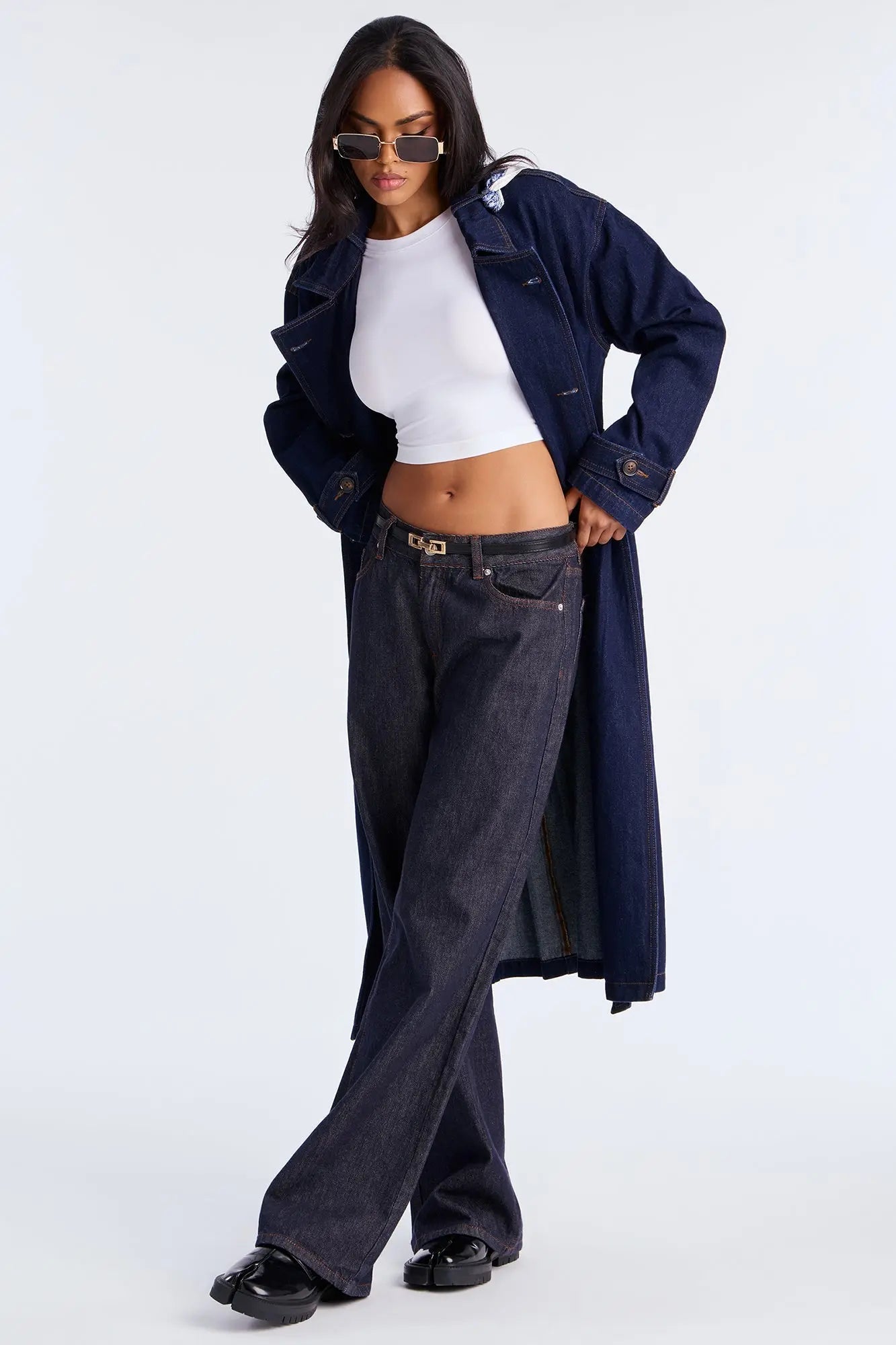 Italia Denim Trench Coat - Dark Wash