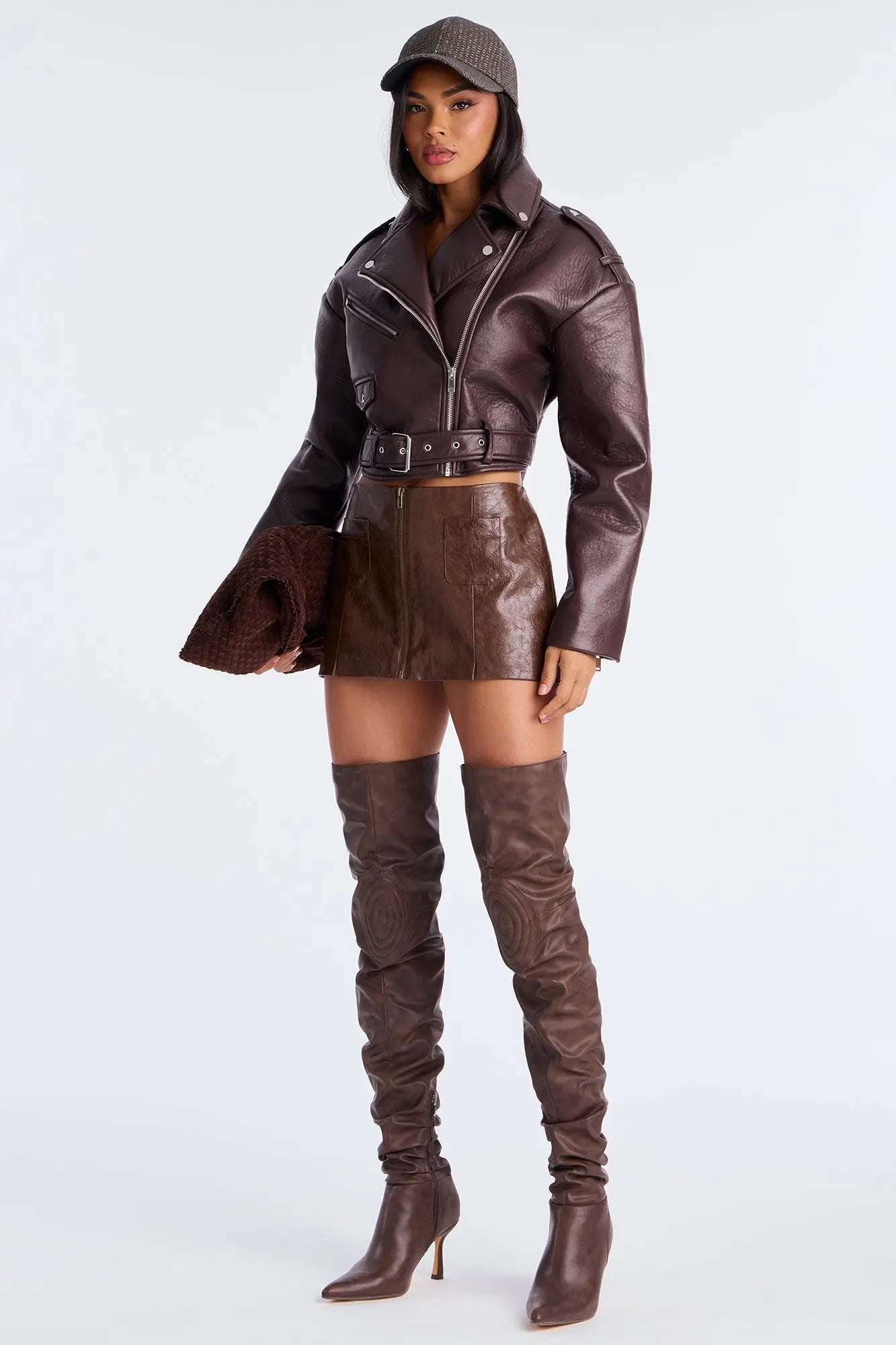 Denise Faux Leather Mini Skirt - Brown