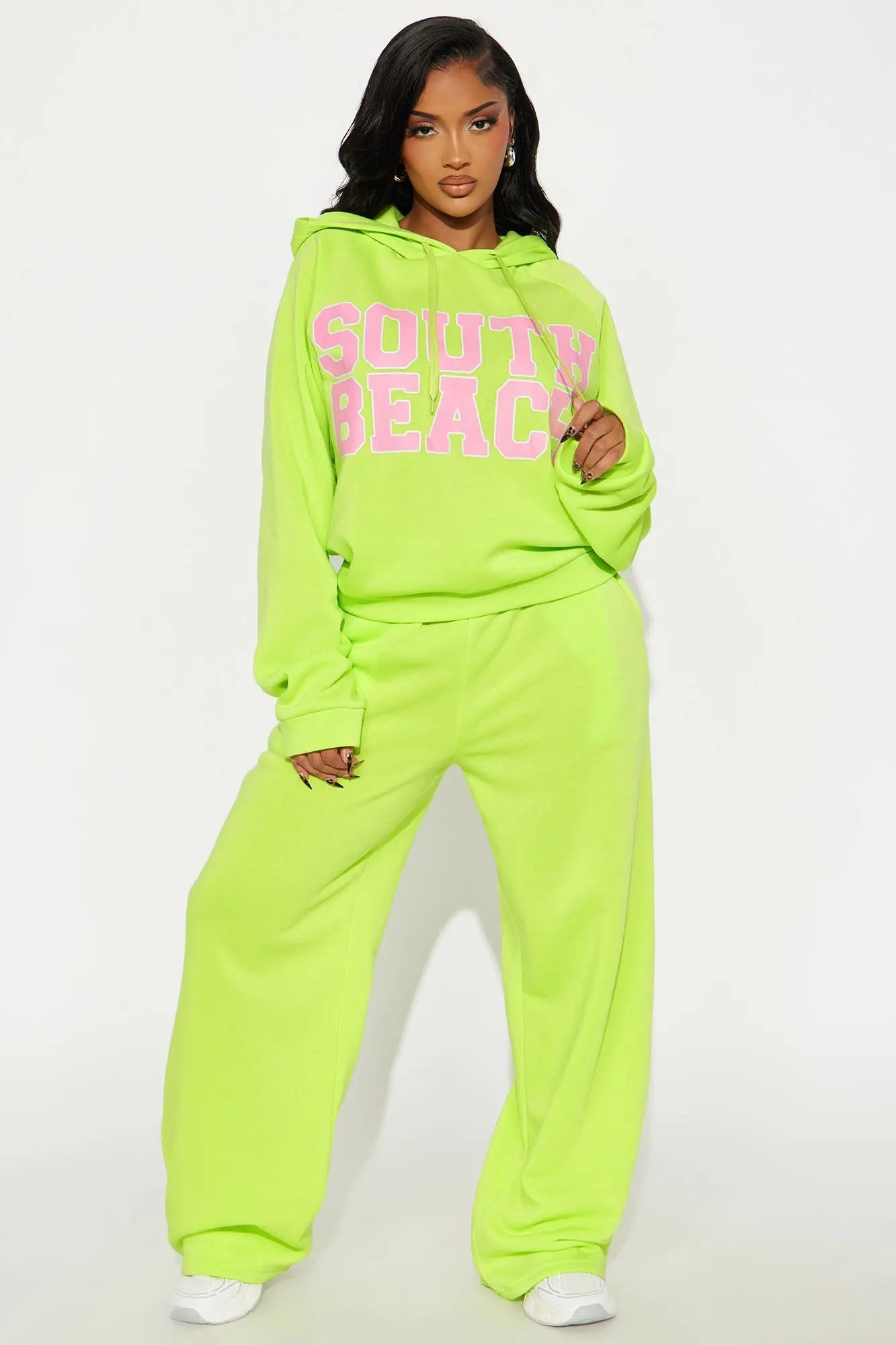 Coastal Chill Hoodie Pant Set - Lime