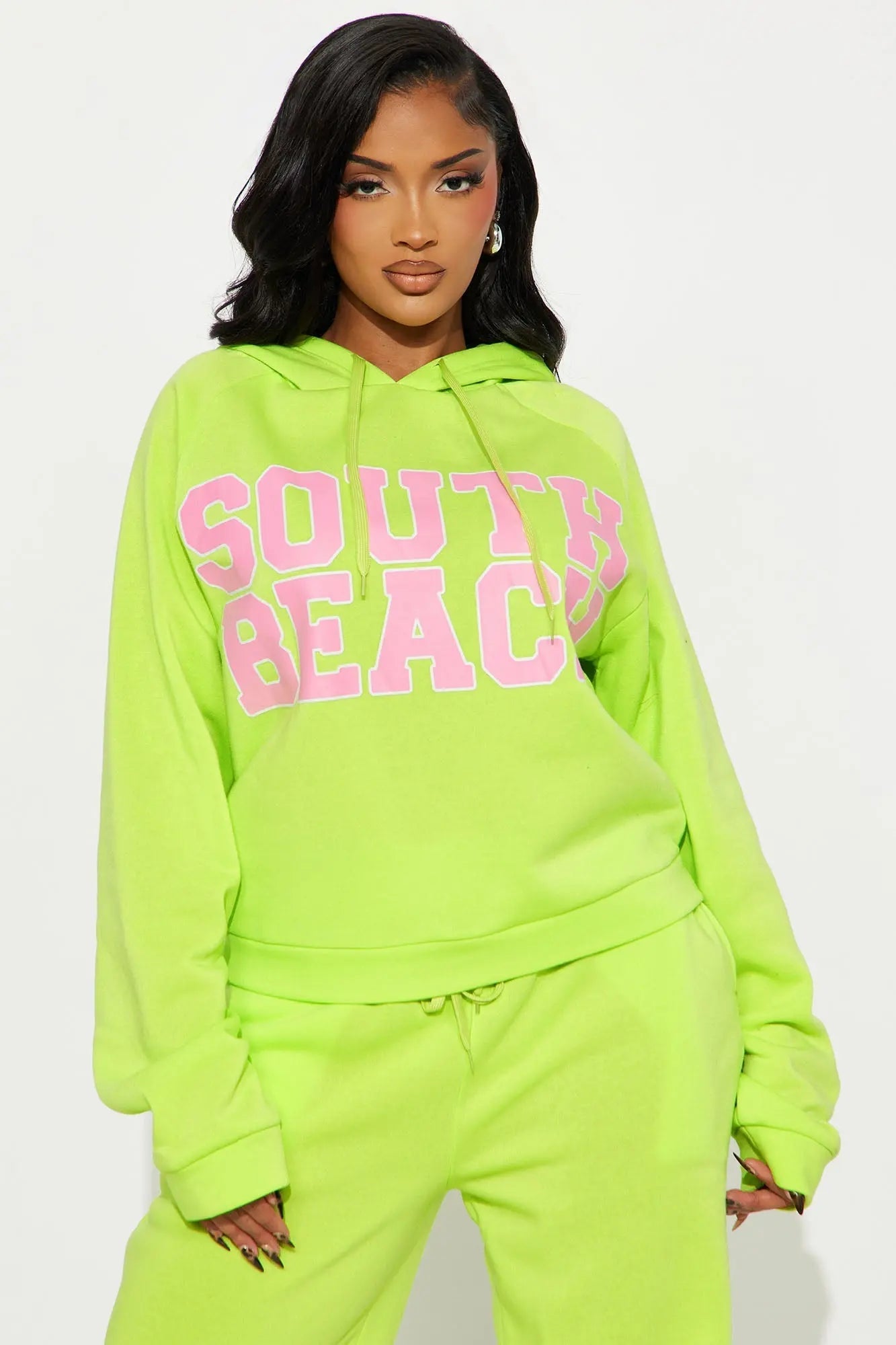 Coastal Chill Hoodie Pant Set - Lime