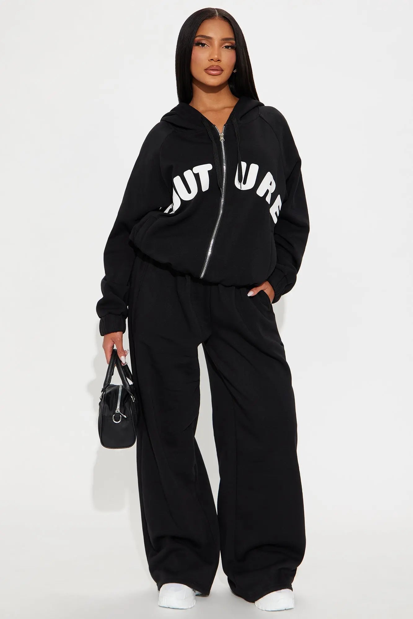 Couture Comfort Zip Up Fleece Pant Set - Black