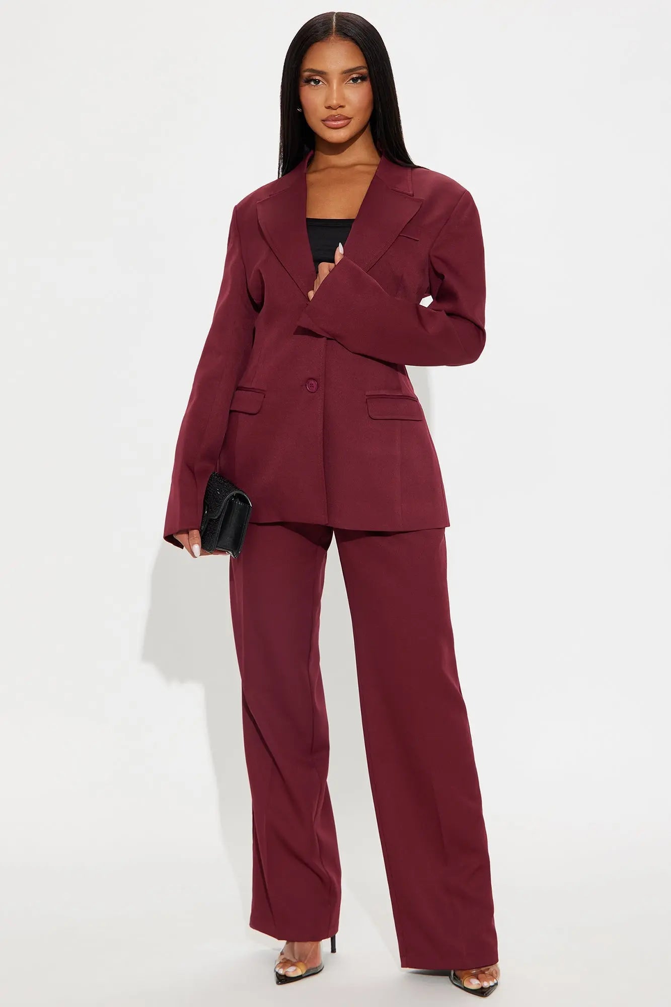 Kendall High Rise Trouser Pant - Burgundy