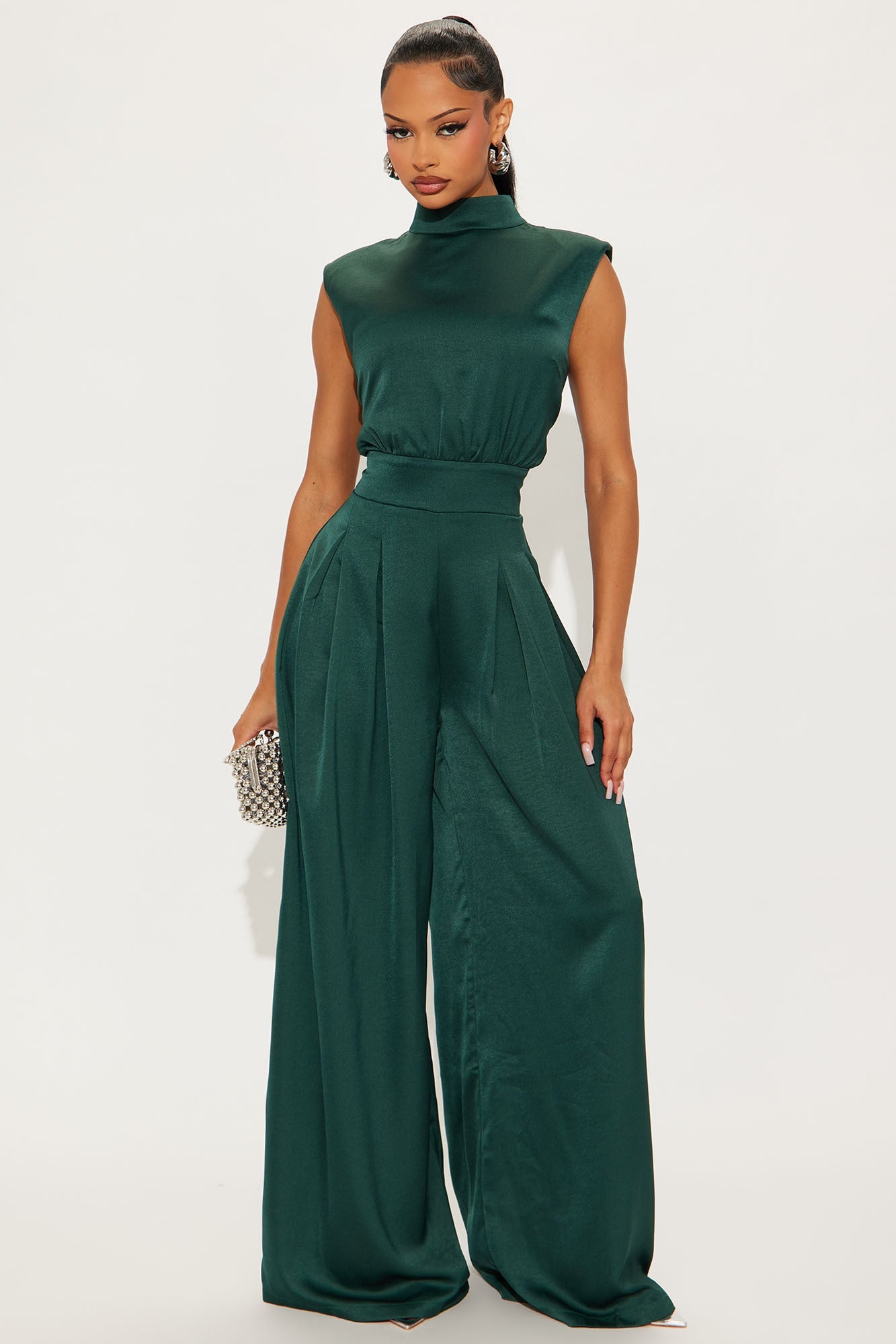 Name Of The Game Satin Jumpsuit - Hunter