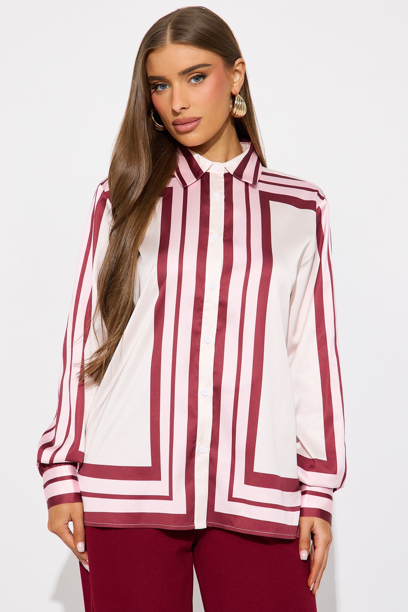Spoiler Alert Striped Satin Shirt - Pink/combo