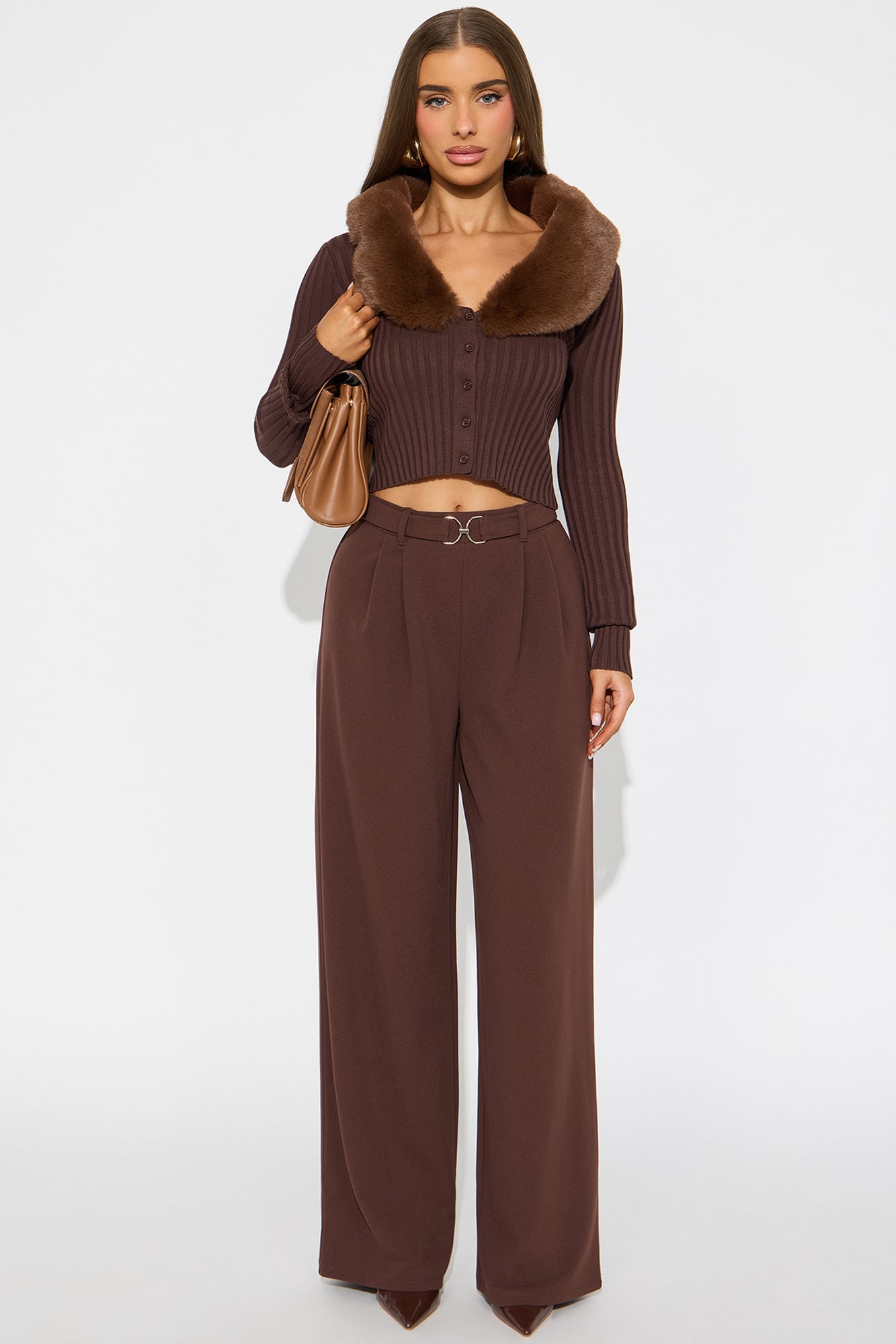 Innocent Promise Crepe Knit Wide Leg Pant 31 - Brown