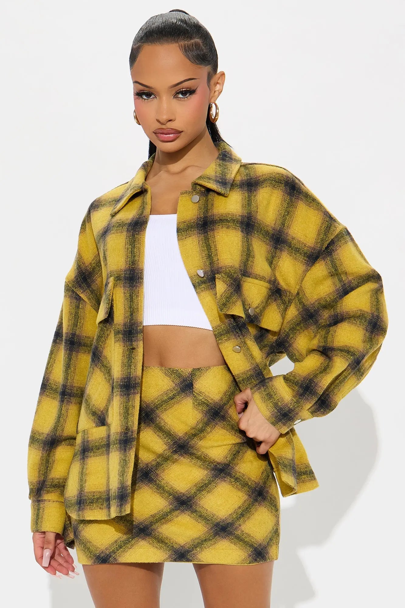 Preppy Princess Plaid Skirt Set - Yellow/combo