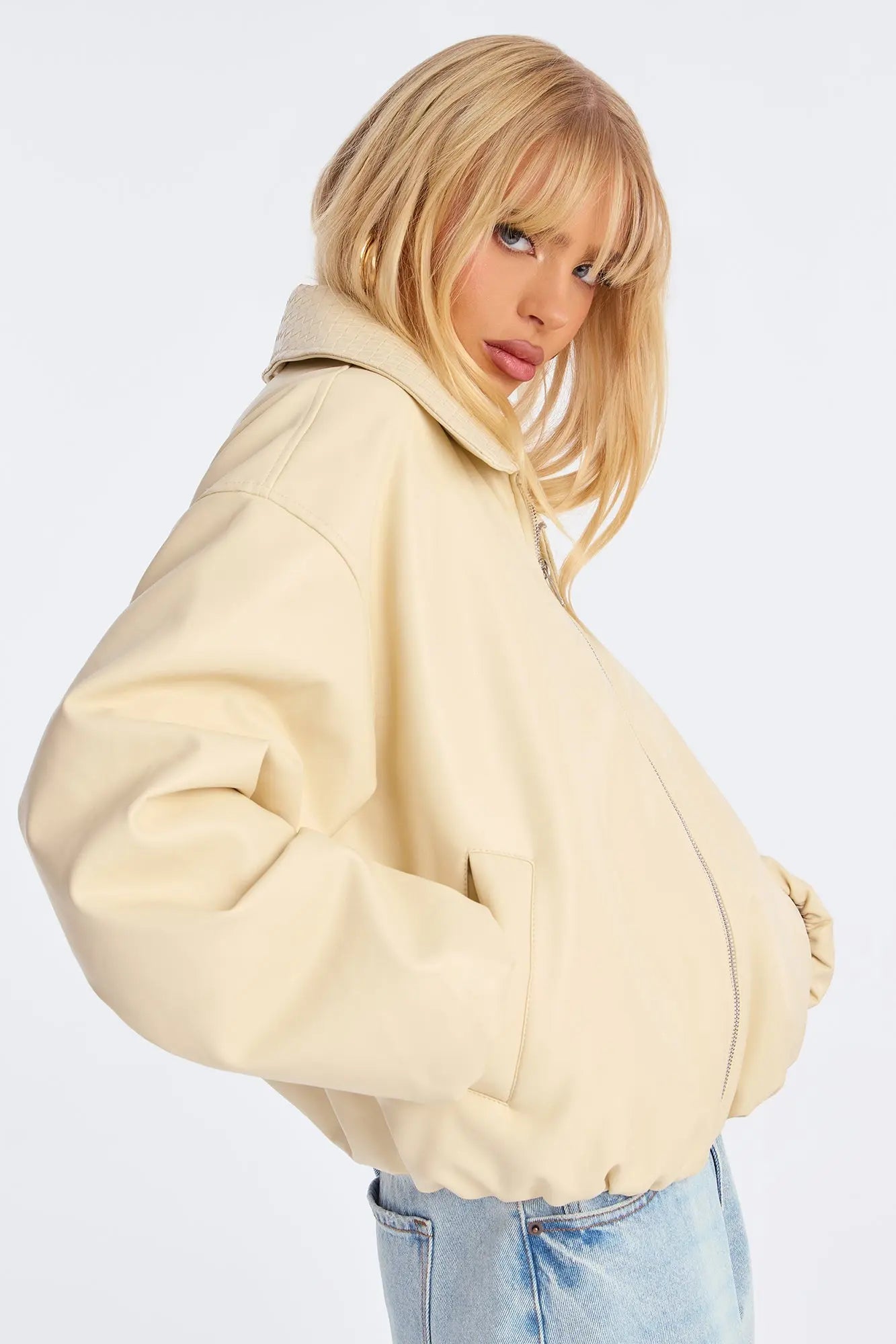 Haylee Faux Leather Bomber Jacket - Butter Yellow