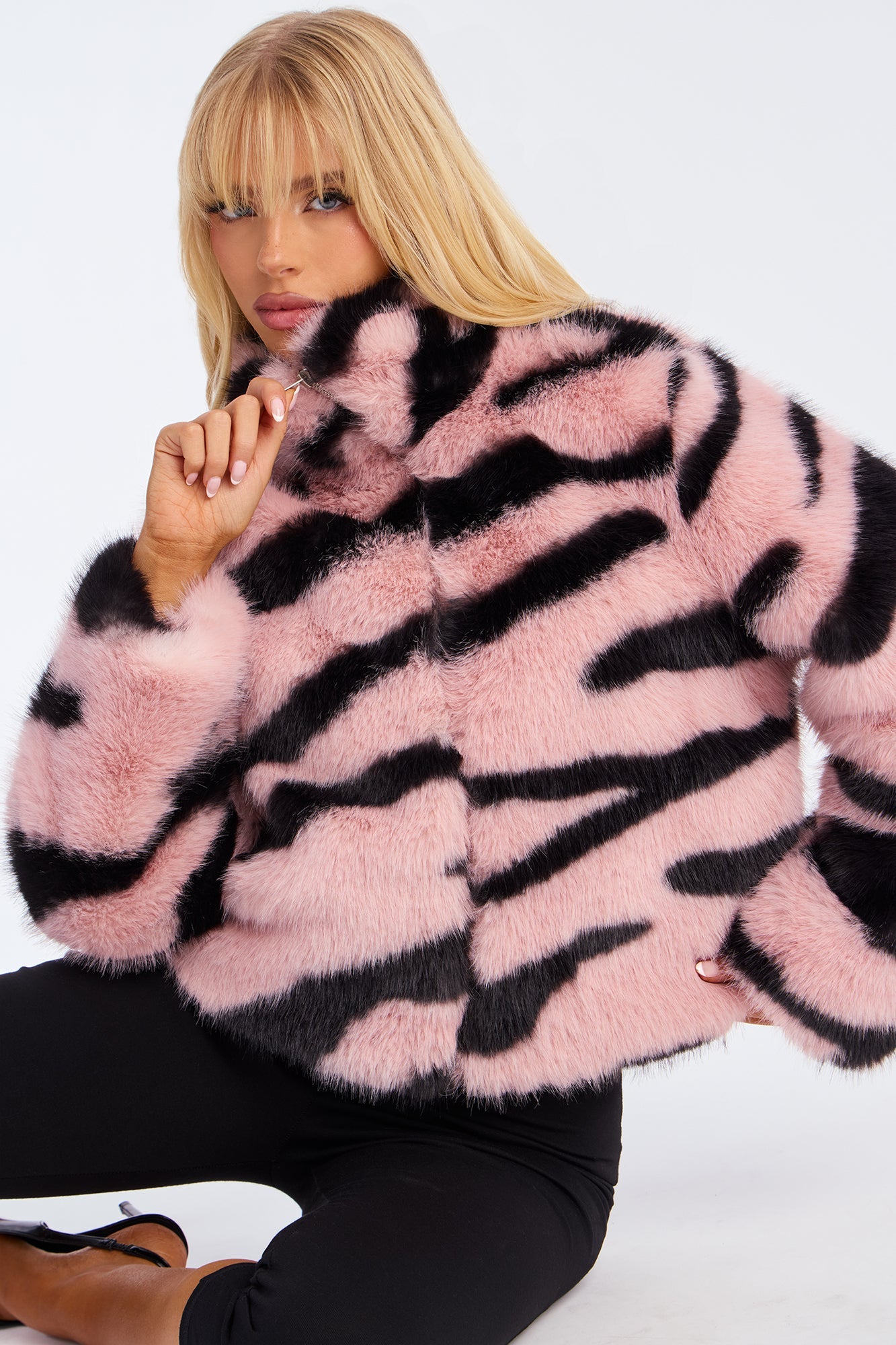 Savanna Whisper Faux Fur Animal Print Coat - Pink/combo