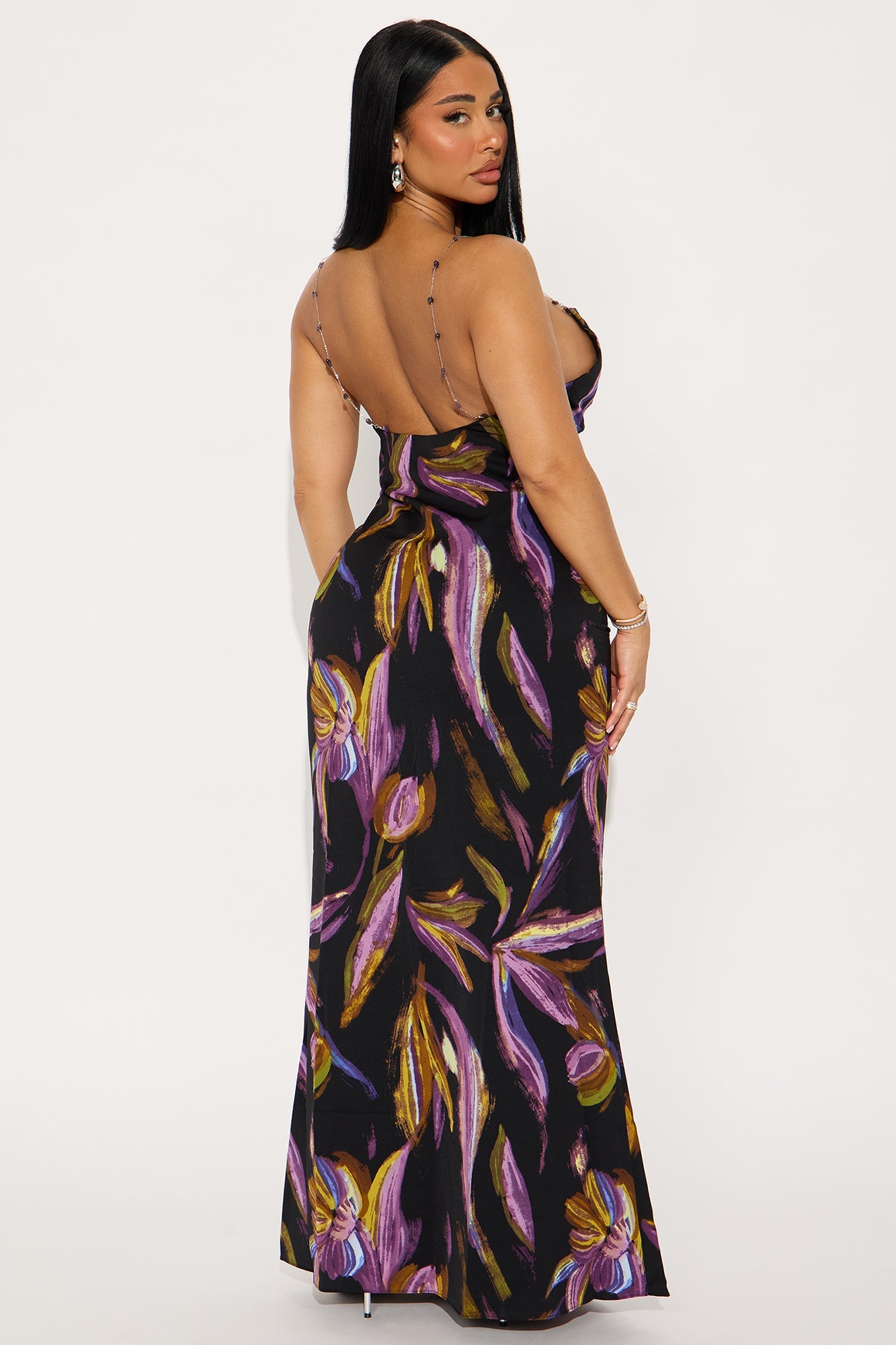 Solana Satin Maxi Dress - Black/Purple