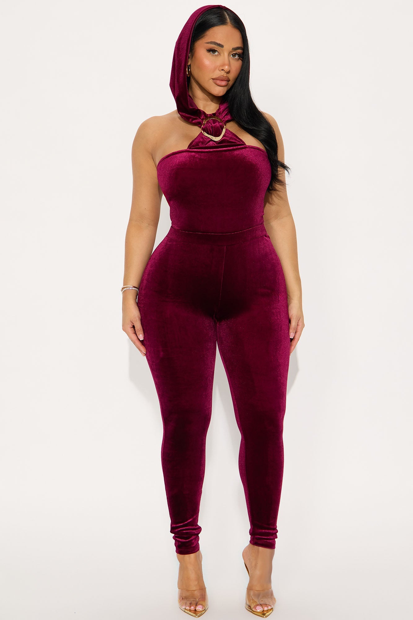 Amelia Velvet Hooded Legging Set - Plum