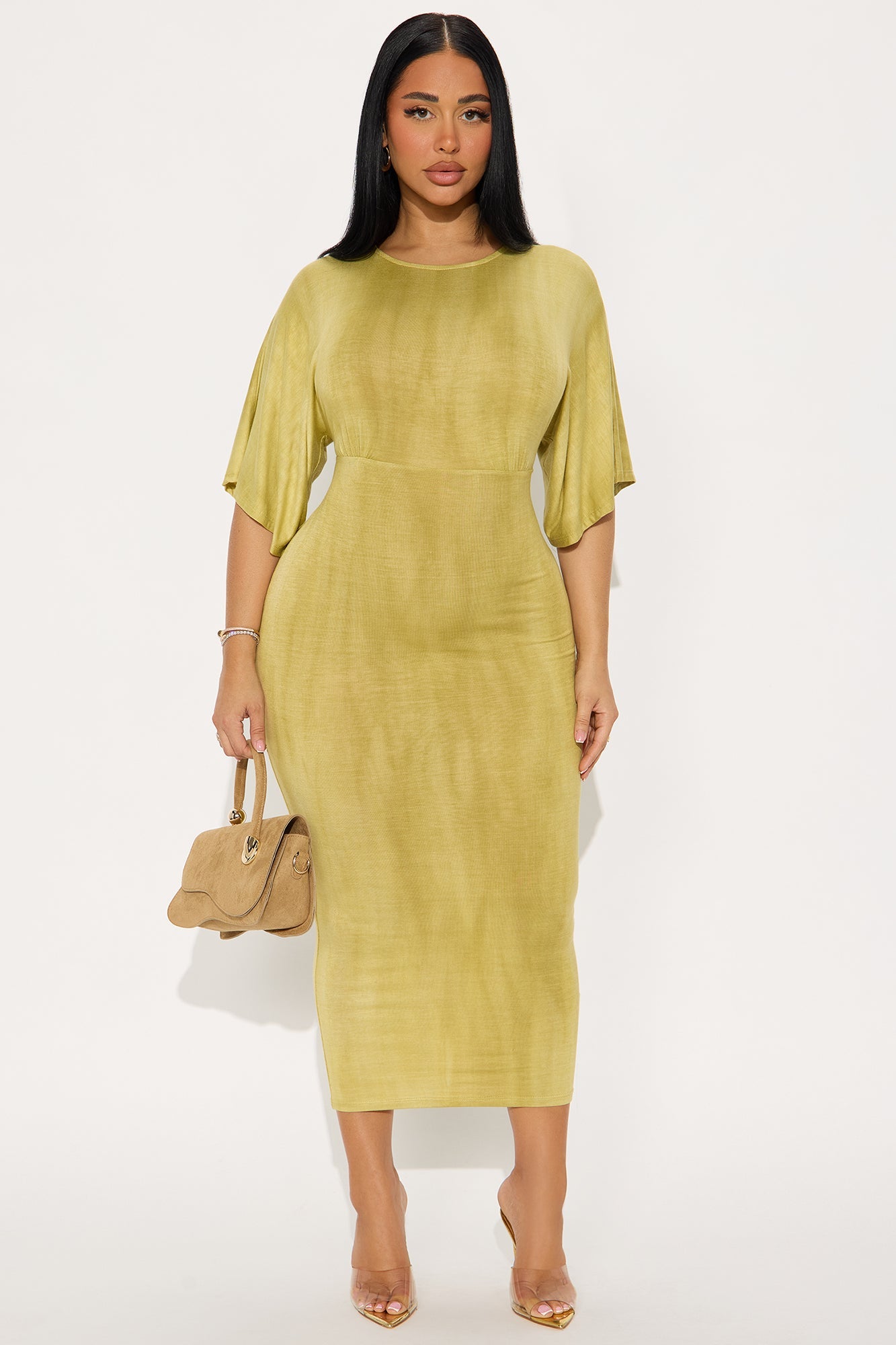 Crystal Tie Dye Midi Dress - Mustard