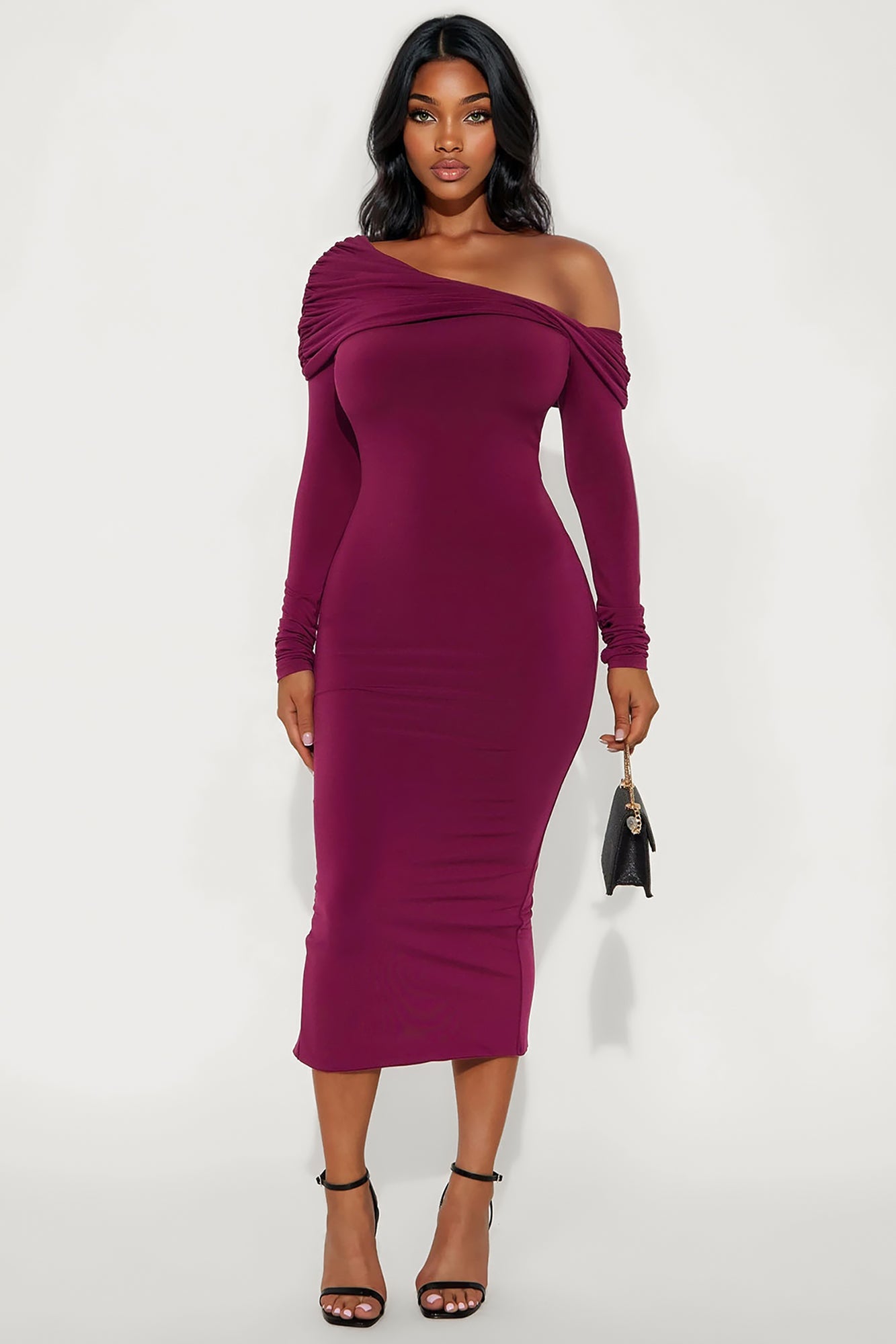 Dasha Draped Midi Dress - Wine
