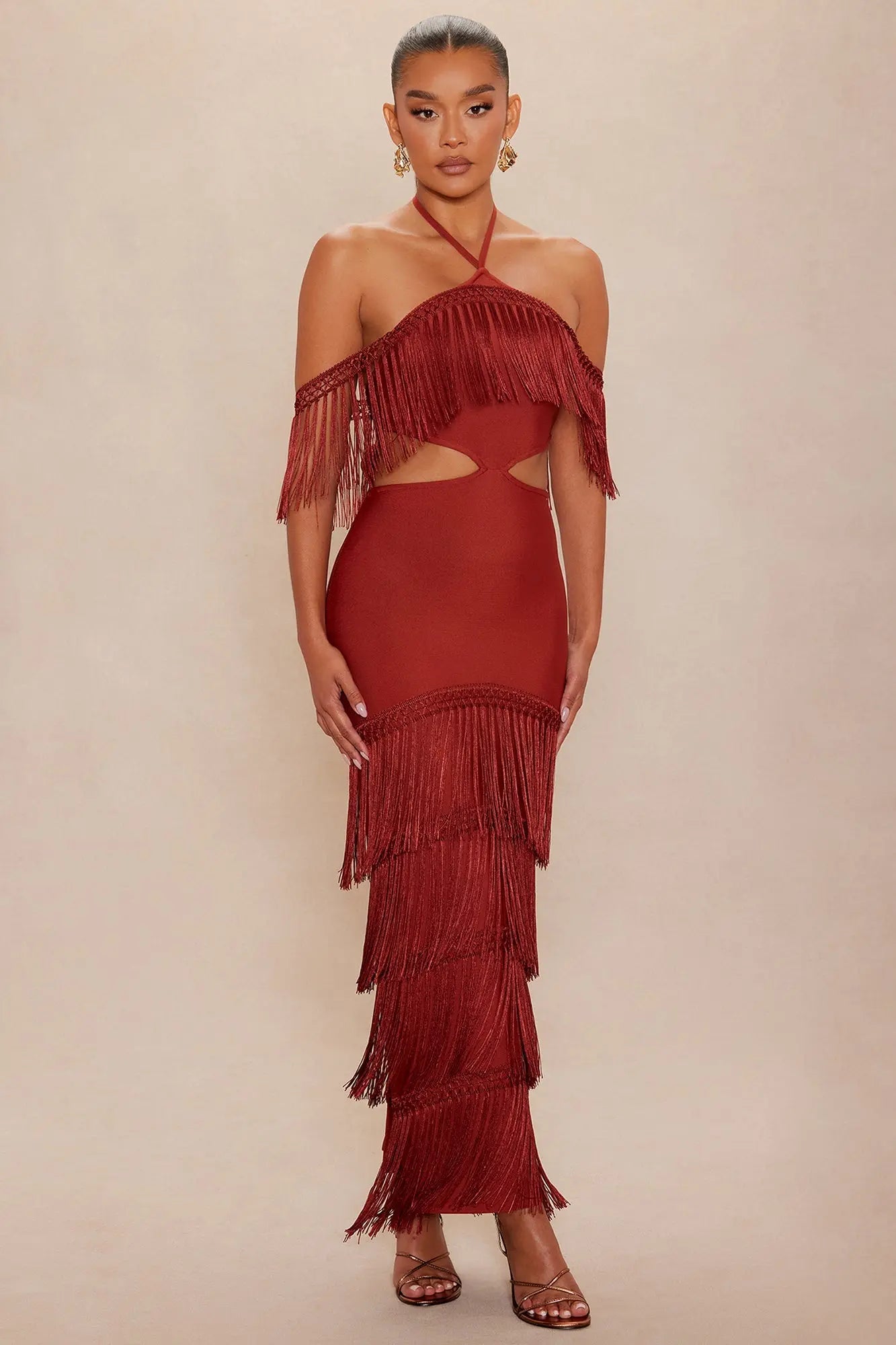 Narissa Fringe Maxi Dress - Rust