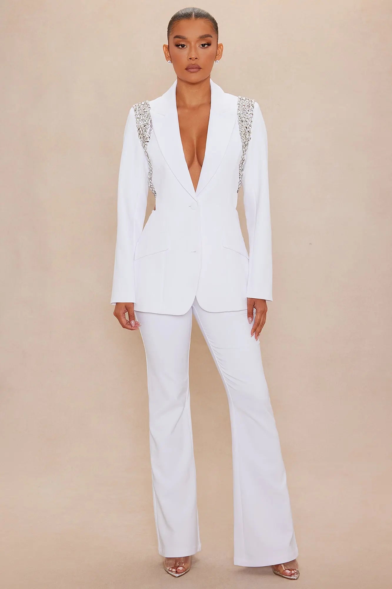 Claire Embellished Suit Set - White