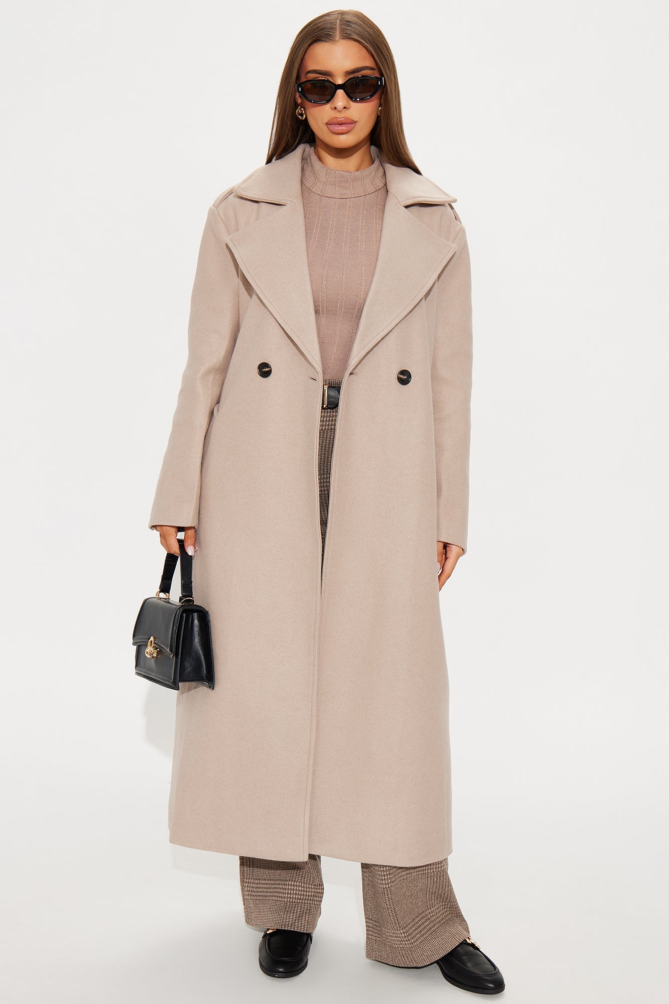 Clocked Out Double Breasted Long Coat - Taupe