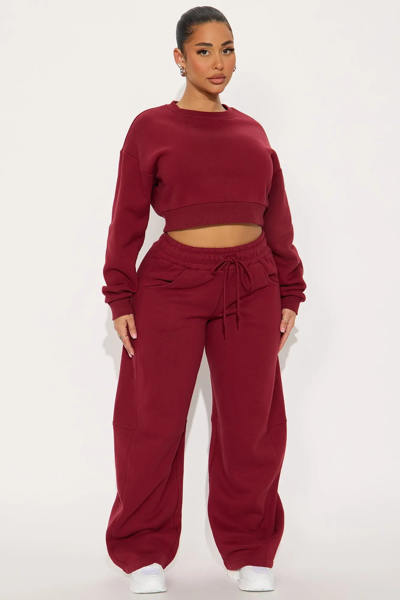 Free Spirit Fleece Barrel leg Pant Set - Wine