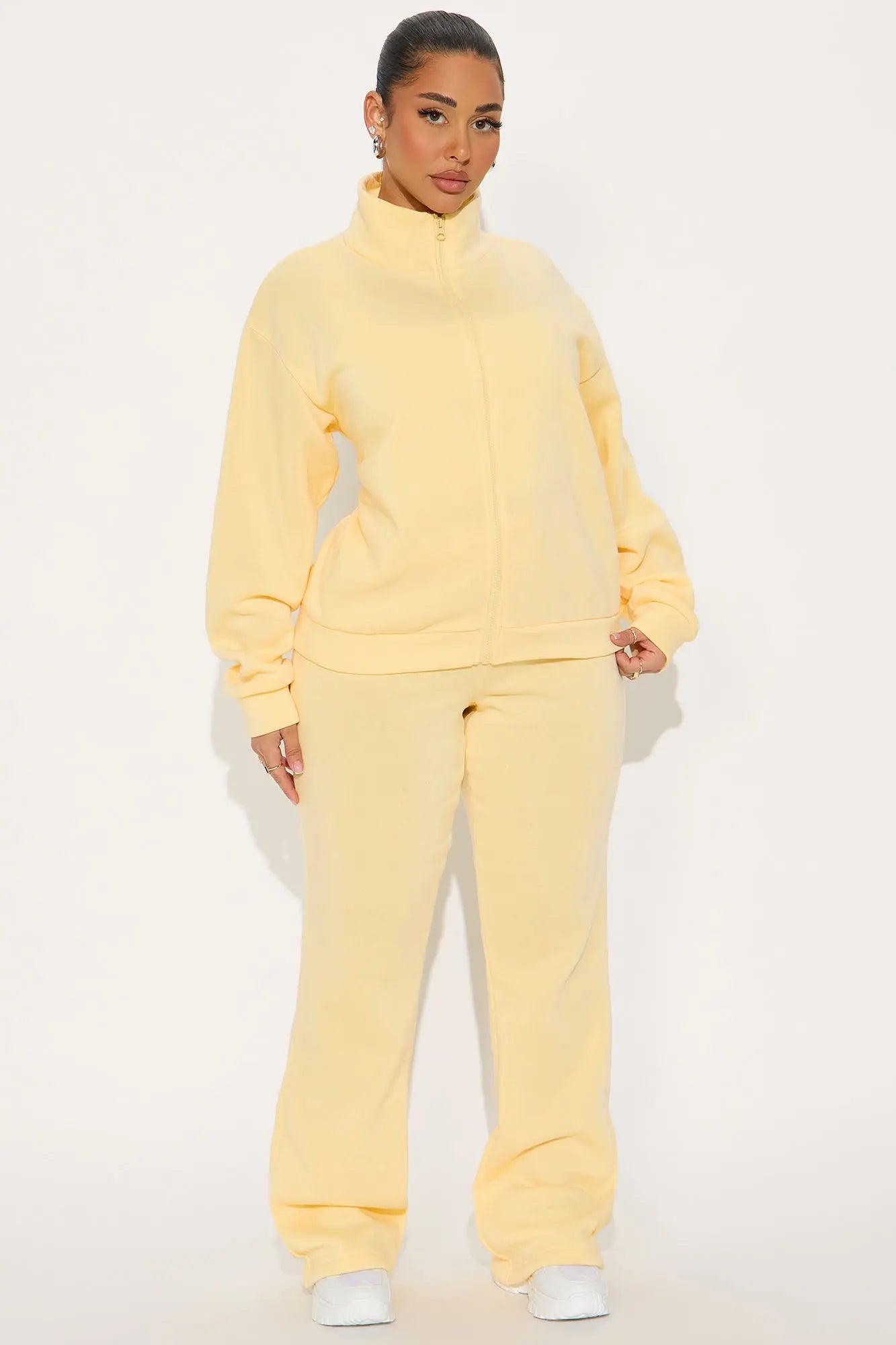 Demi Zip Up Fleece Pant Set - Butter Yellow
