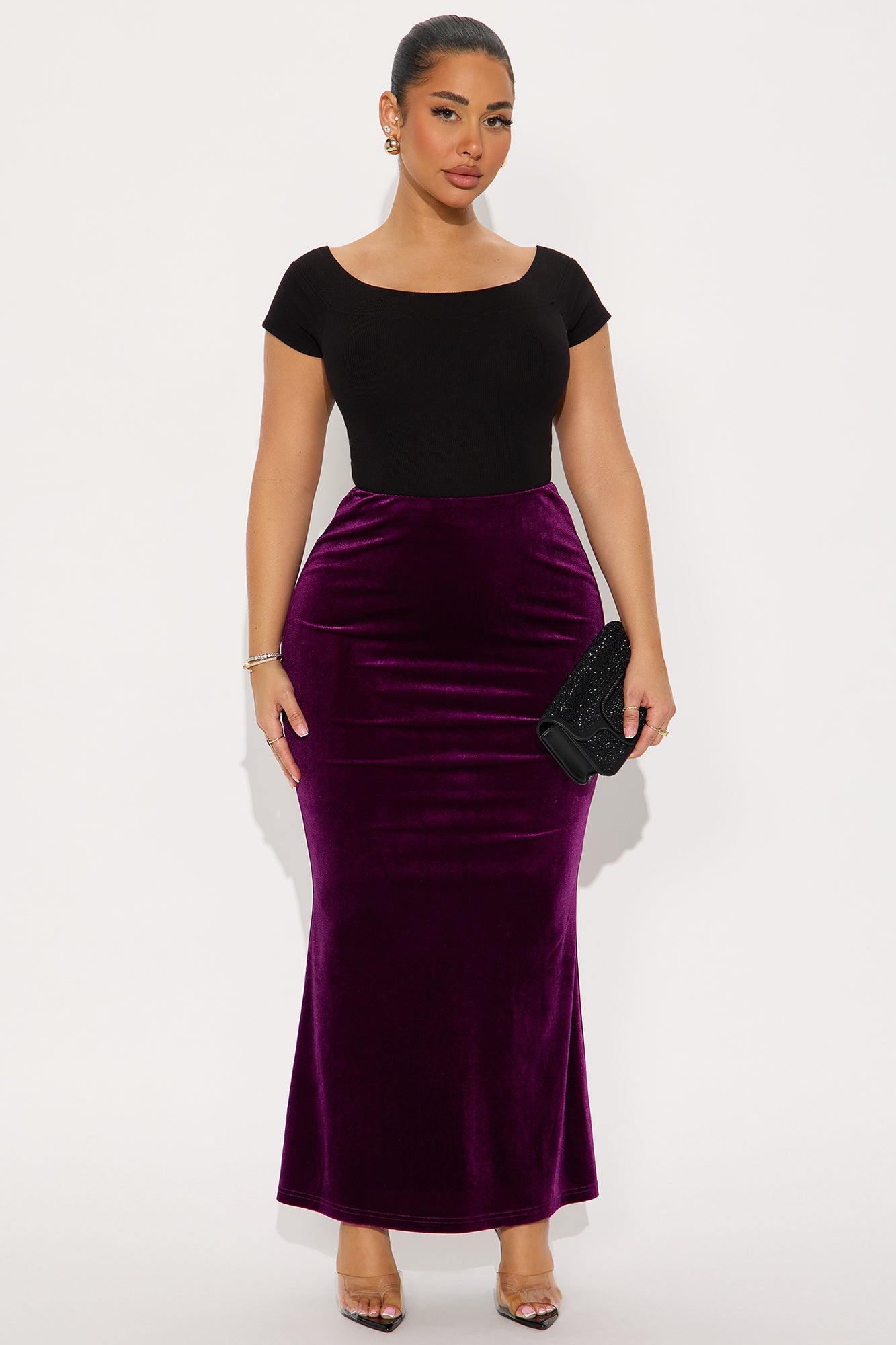 Ramona Velvet Mermaid Maxi Skirt - Eggplant