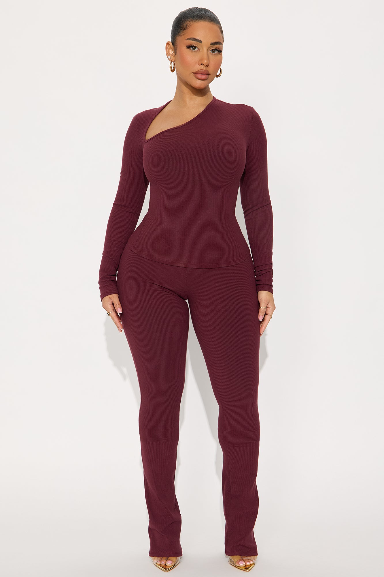 Cut You Off Snatched Pant Set - Burgundy
