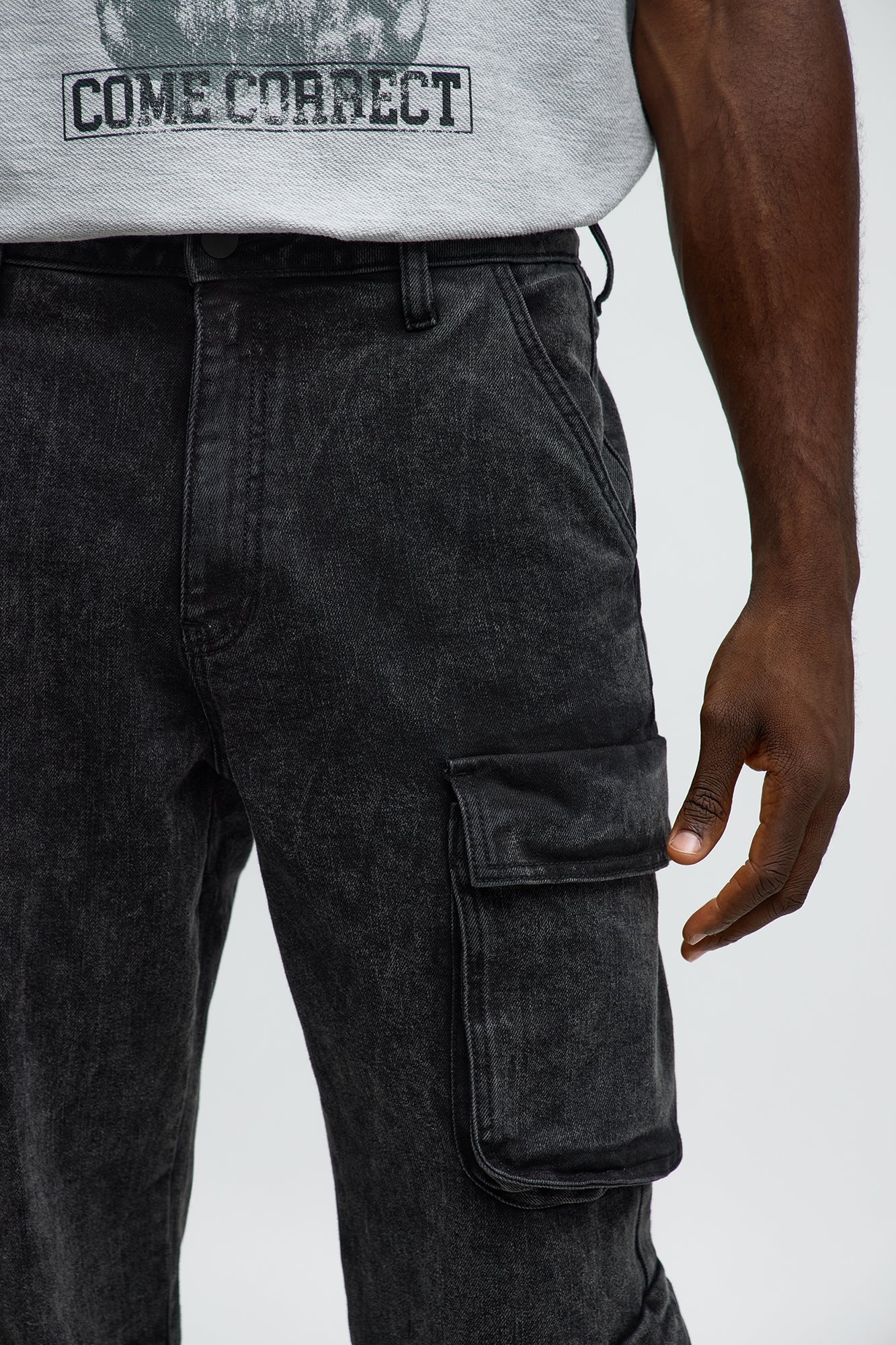 Black Jack Mike Straight Cargo Jeans - Black Wash